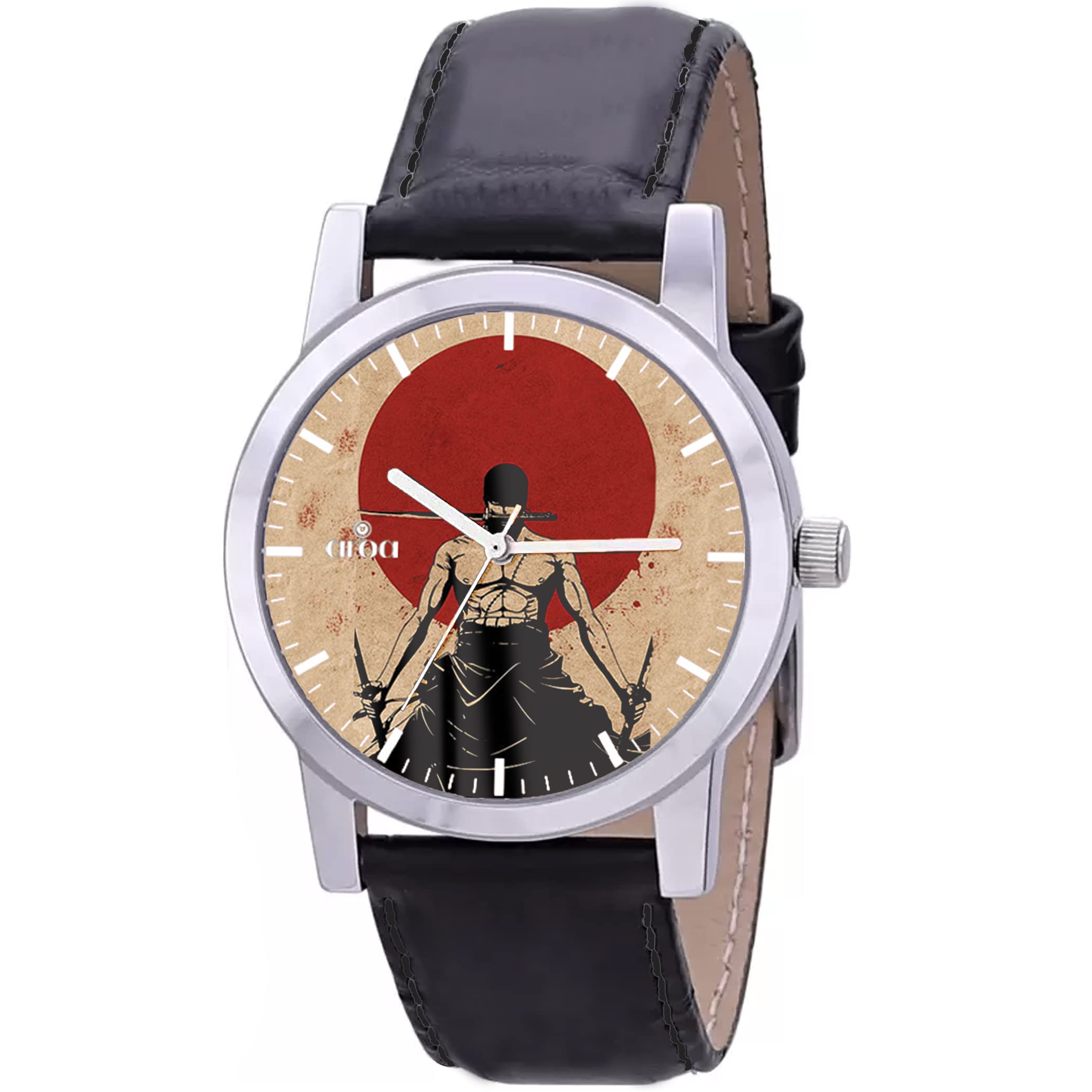 AROA Watch New Watch for Roronoa Zoro Red Circle Steel Metal Type Analog Watch Black Leather Strap Beige Dial for Men Stylish Watch for Boys (B0BZ45YK5T) Amazon Price History, Amazon Price Tracker