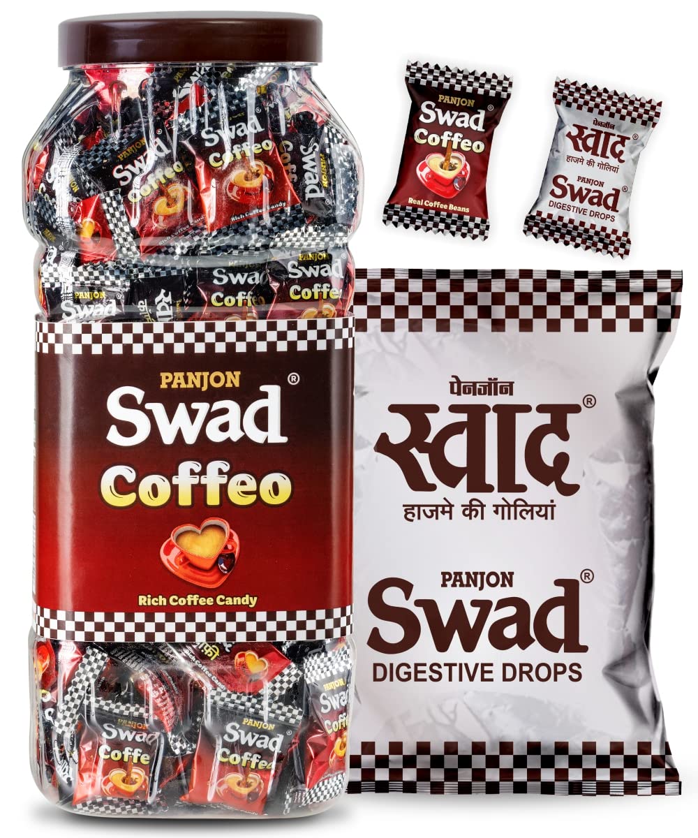 Swad Coffee Candy Jar 500g (Made with Strong Kopiko Coffee Beans) & Swad Original 50 Toffee Pack, 2 units
