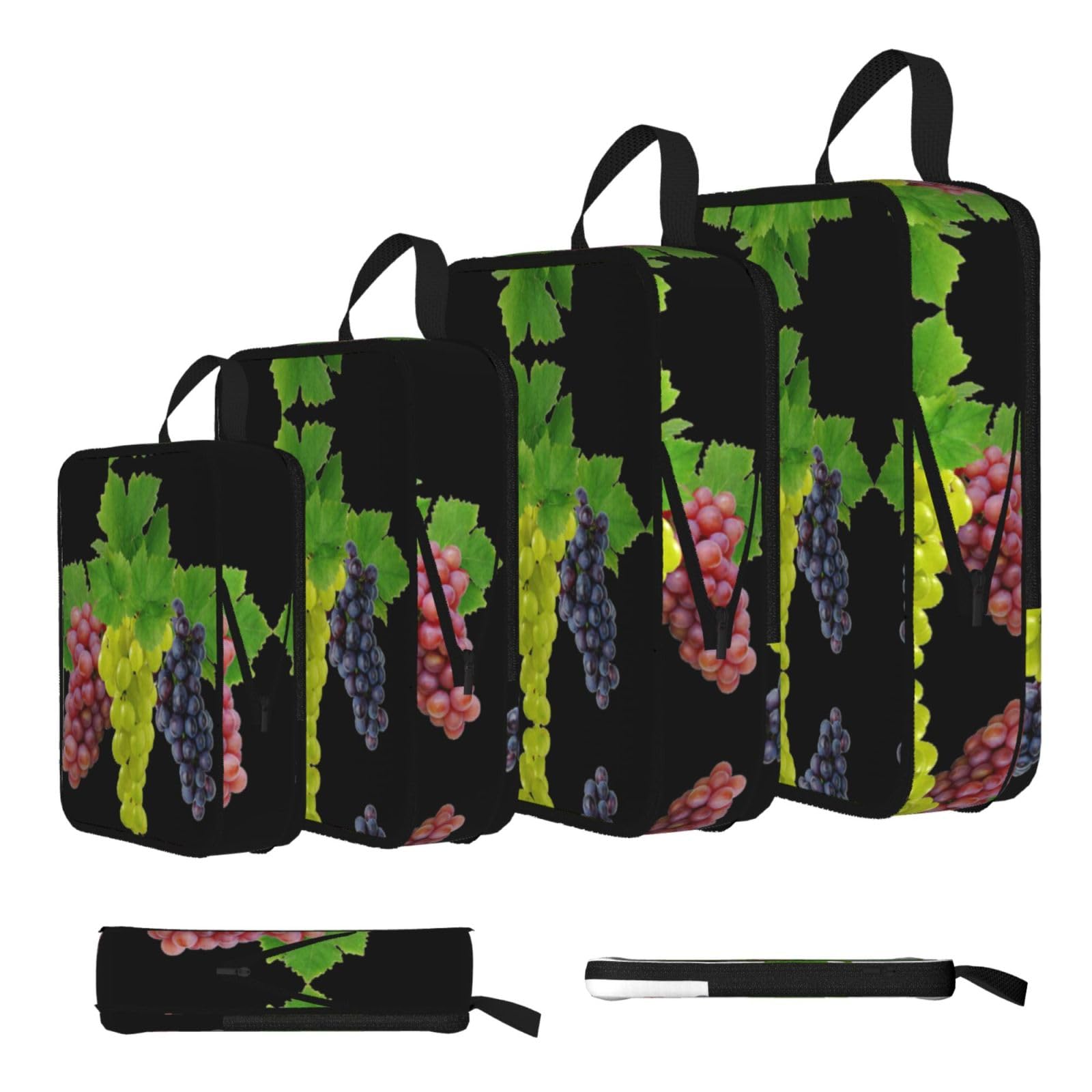 Grape Print Compression Packing Cubes 4-Piece Set With Multi- Compartment Travel Bag, Waterproof Suitcase Organiser Bags