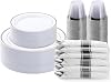 175PCS Silver Plastic Dinnerware Set, Disposable Party Plates for 25 Guests, Include: 50 Plastic Plates, 25 Pre Rolled Napkins with Silver Silverware, 25 Cups