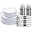 BESTVIP 175PCS Silver Plastic Dinnerware Set, Disposable Party Plates for 25 Guests, Include: 50 Plastic Plates, 25 Pre Rolled Napkins with Silver Silverware, 25 Cups for Christmas, Halloween