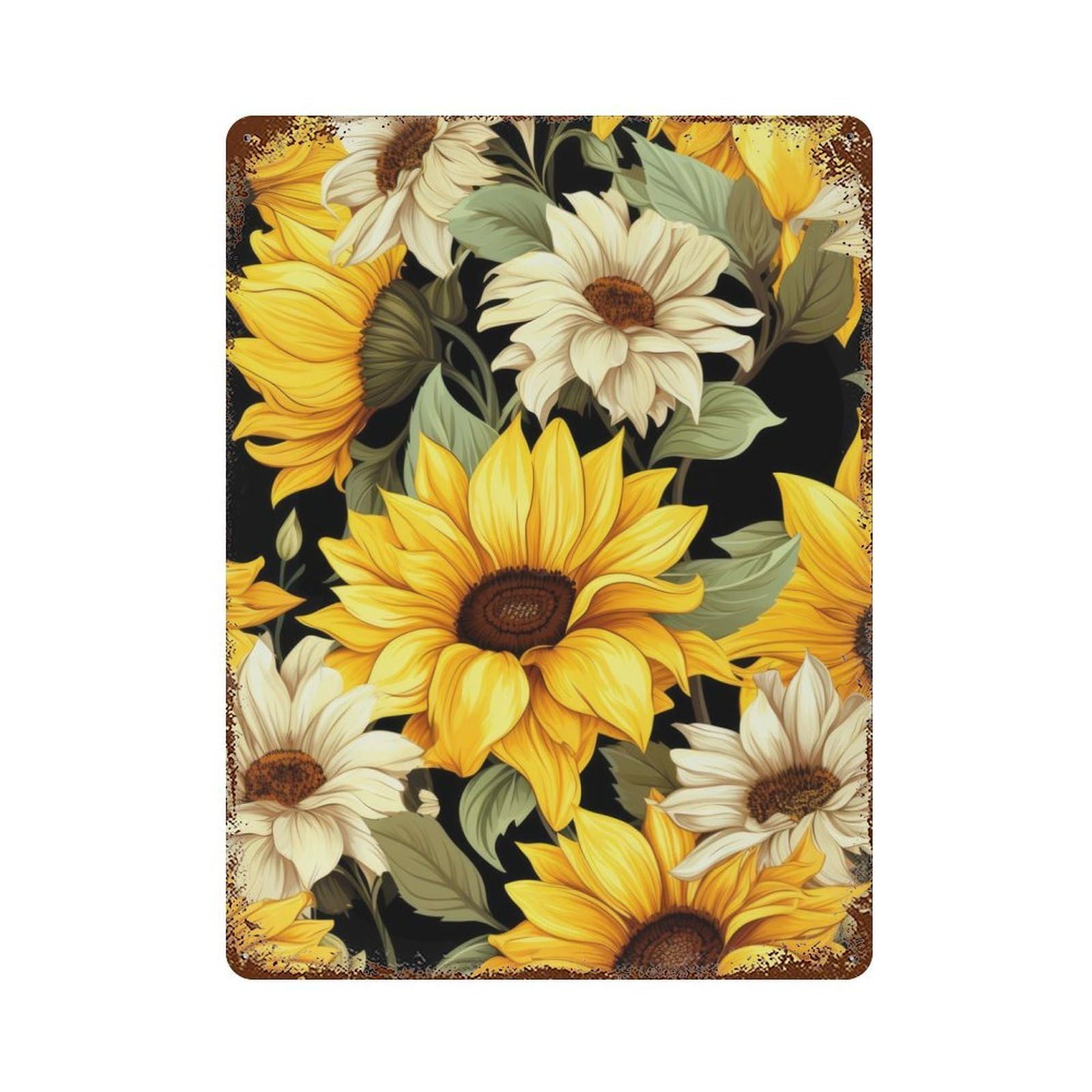 Sunflowers And Daisies Distressed Metal Wall Sign 15.7"x11.8", Rustic Home Decor for Farmhouse, Kitchen And Entryway Decor