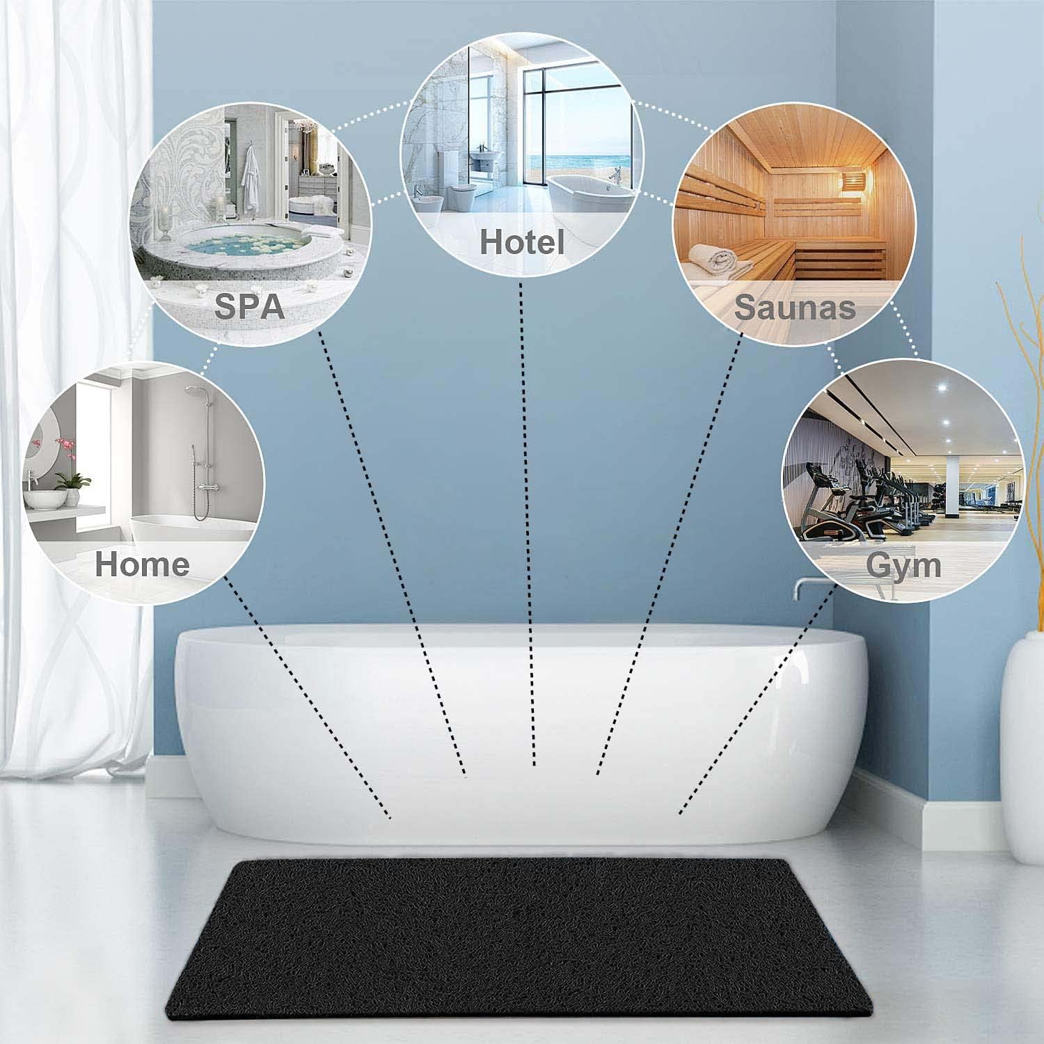 godehone Shower Mats Non Slip Without Suction Cups, PVC Loofah Bathroom Mats, Loofah Mats for Shower and Bathroom, Quick Drying, 23.6× 47.2 Inch, Black