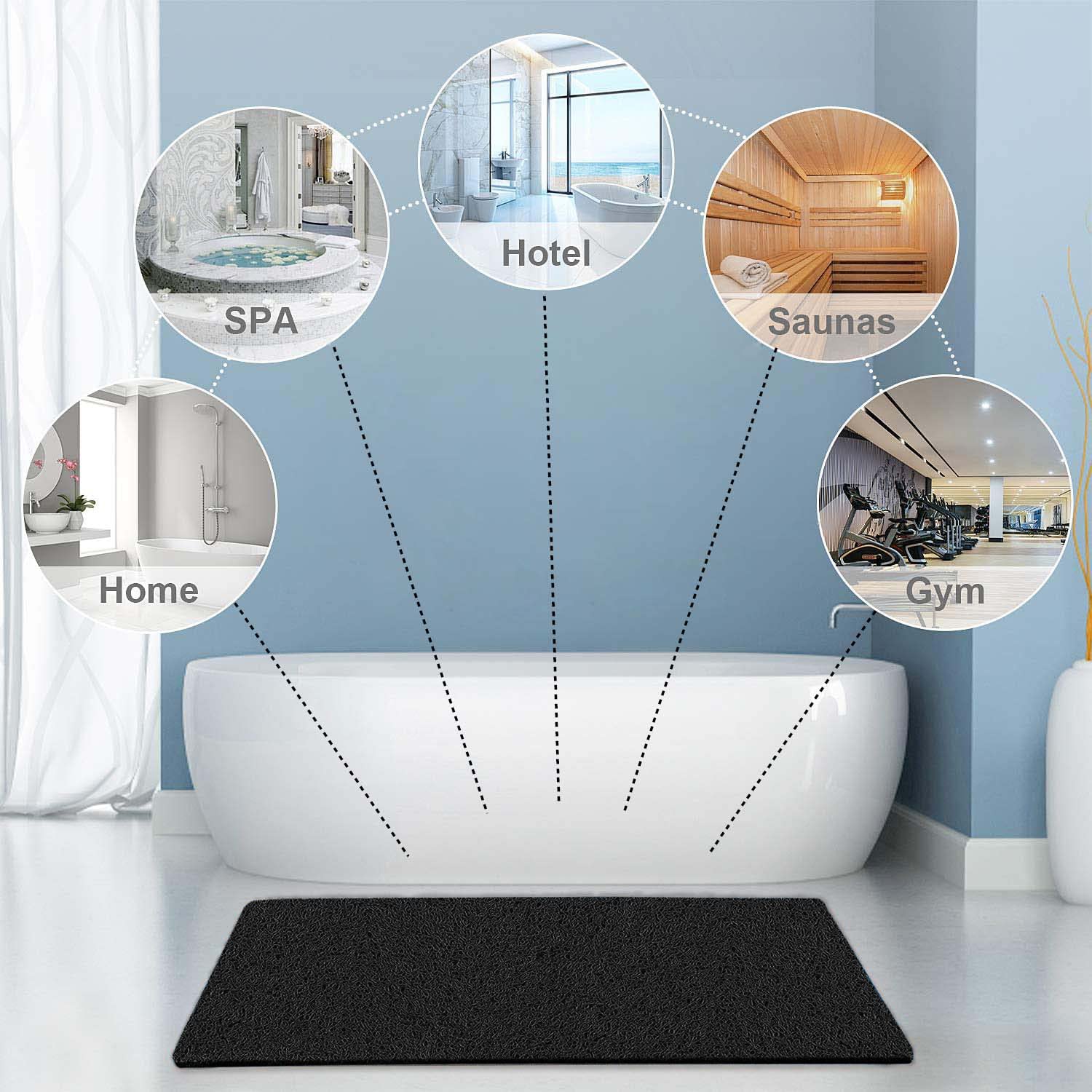 Tapis de douche extra large, antidérapant et sans ventouses - tapis de bain pour surface de baignoire texturée - tapis en luffa à séchage rapide pour douche et salle de bain (60 x 120 cm, noir)