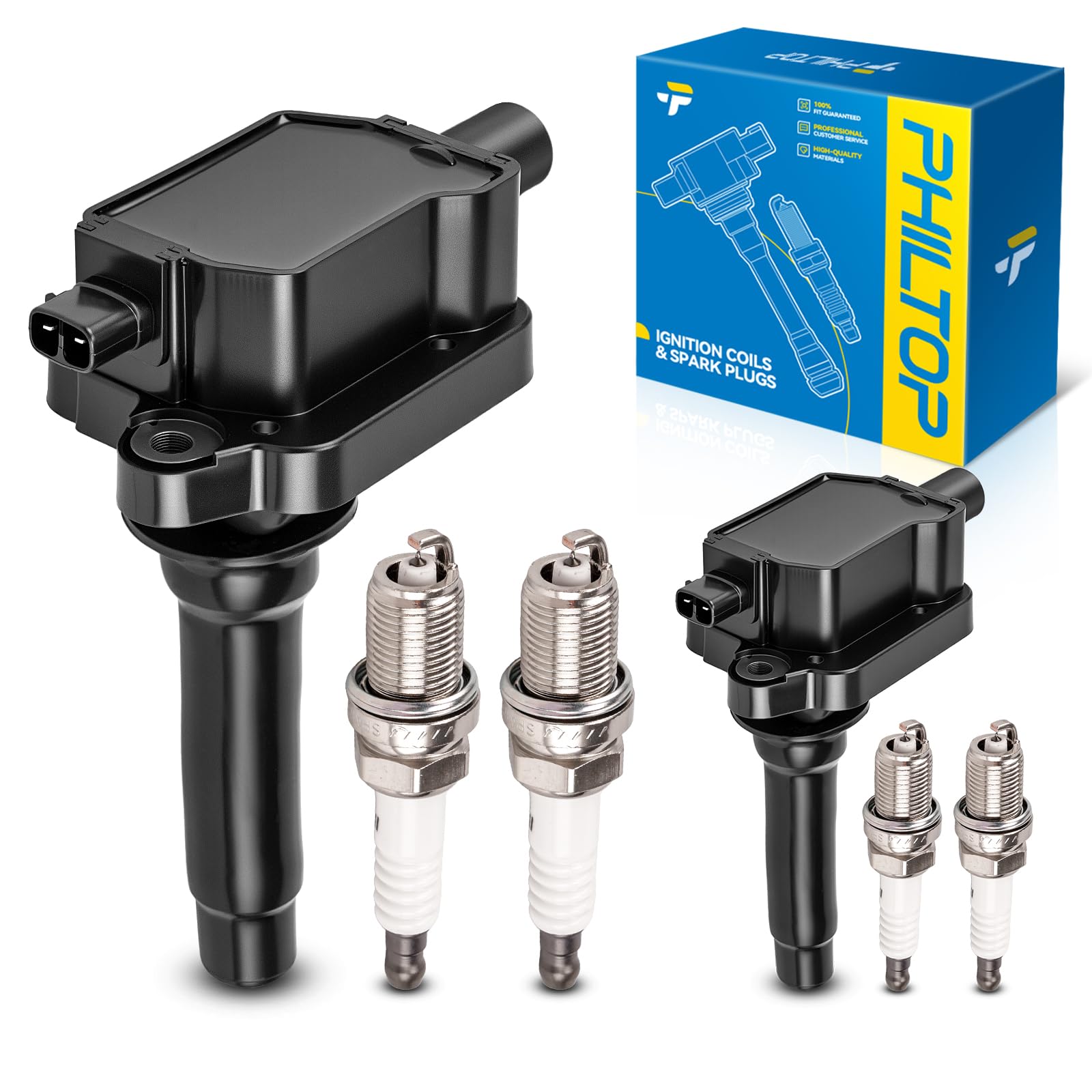 PHILTOP Ignition Coil Pack and Spark Plugs Fits for Kia 2000-2004 Spectra 1.8L, Kia 1998-2001 Sephia, 2PCS UF253