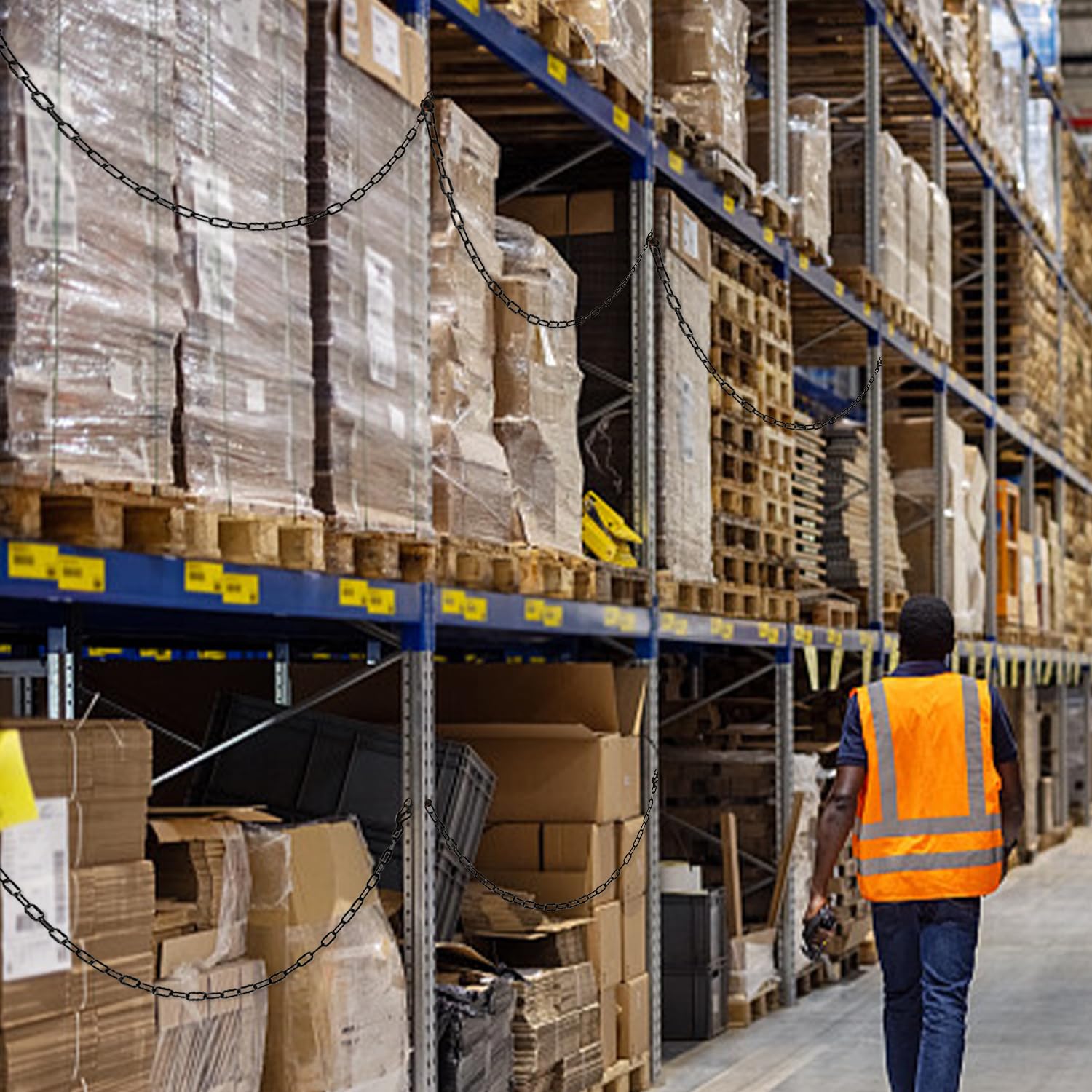 1.5 Metri Catena di Plastica Nera, 6mm Barriera a Catena per Parcheggio, Barriera di Sicurezza in Plastica con 5 Ganci, per Avviso di Sicurezza Parcheggio, Controllo Della Folla, Traffico, Coda