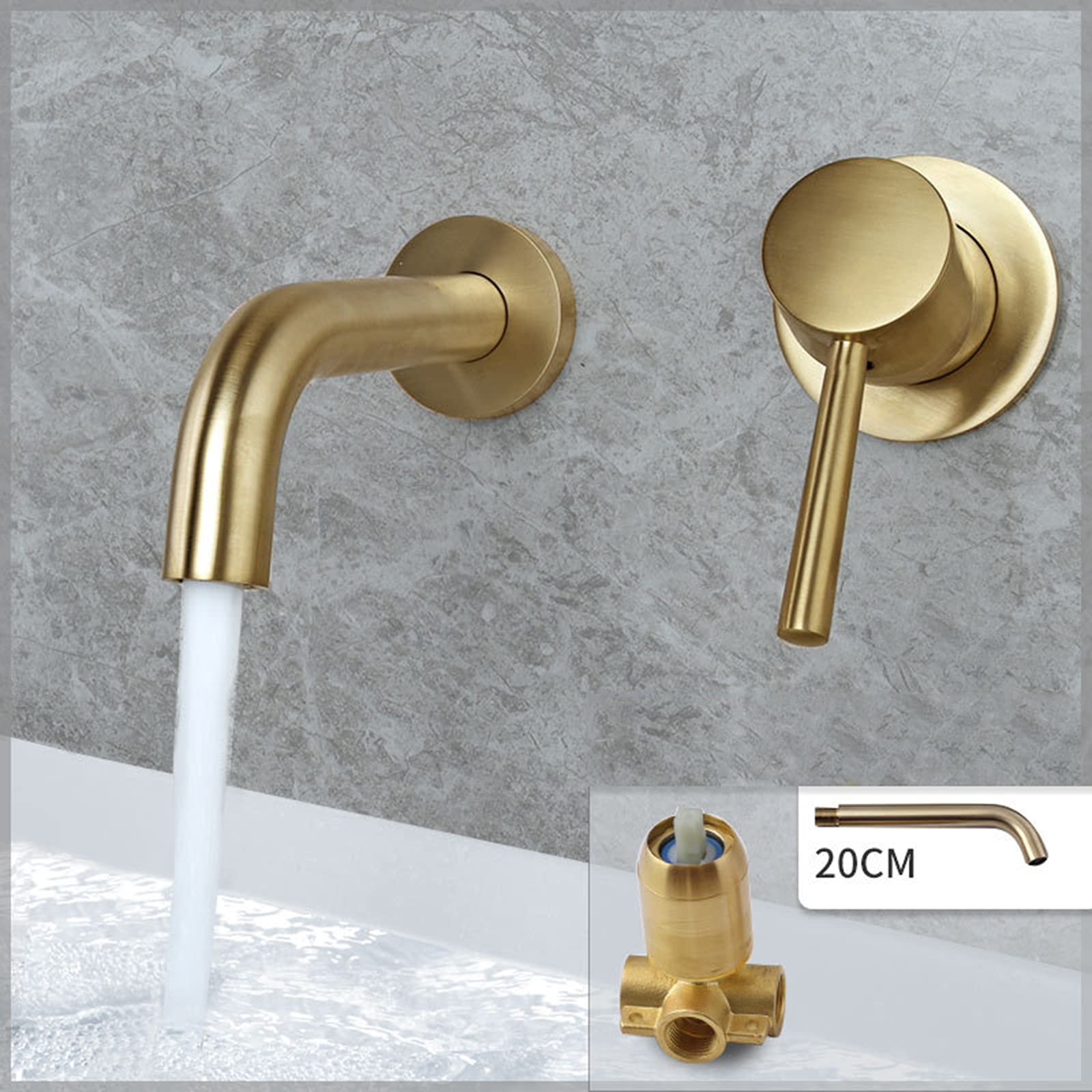 ottonato, miscelatore a parete, rubinetto rubinetti bagno lavabo, miscelatore rubinetto a parete lavabo bagno incasso, rubinetto miscelatore acqua calda-oroscissione_20cm