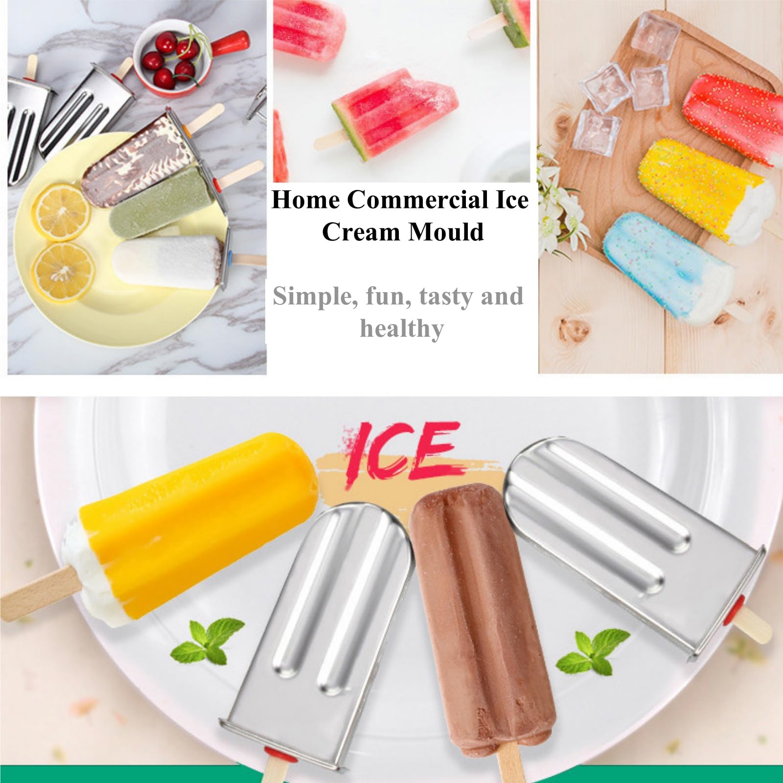 Moldes cuadrados de acero inoxidable para paletas con estante, juego para hacer paletas de hielo | Incluye 10 moldes, 100 palos de bambú, 20 bolsas de almacenamiento y cepillo de limpieza para paletas de helado caseras