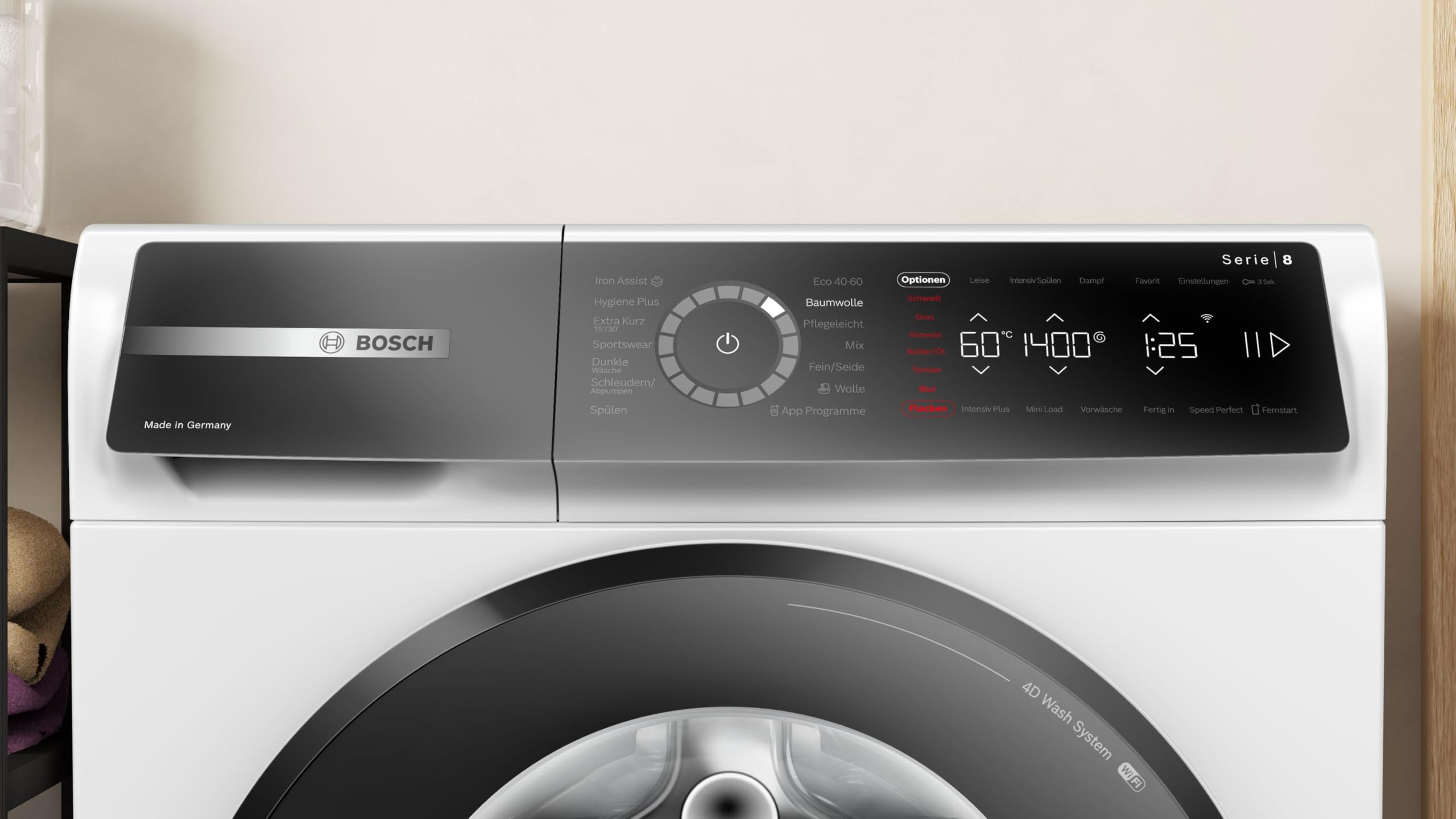 Bosch WGB244071, Stiftung Warentest Testsieger*, Serie 8, Smarte Waschmaschine 9 kg, Made in Germany, Fleckenautomaik, Iron Assist reduziert Knitterfalten, Mini Load für Einzelteile, Speed Perfect