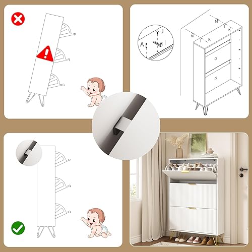 Vista 38 de Armario de zapatos con 3 cajones abatibles, armario de zapatos de mediados de siglo para entrada, gabinete de almacenamiento delgado y oculto