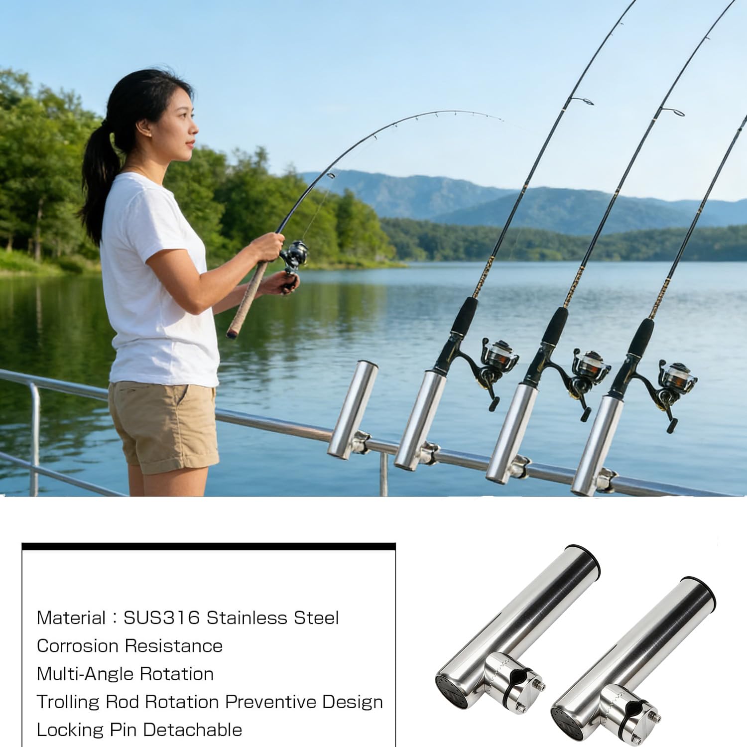 Cañeros para Barco de Acero Inoxidable Ajustable 18-26 mm Yates Pesca