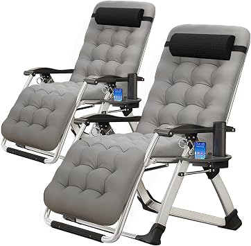 MOPHOTO Zero Gravity Chair, Outdoor Padded Lounge Chair with Side Table, Zero Gravity Recliner Chair, Outdoor Reclining Chair, Sturdy & Comfortable, Supports up to 440lbs