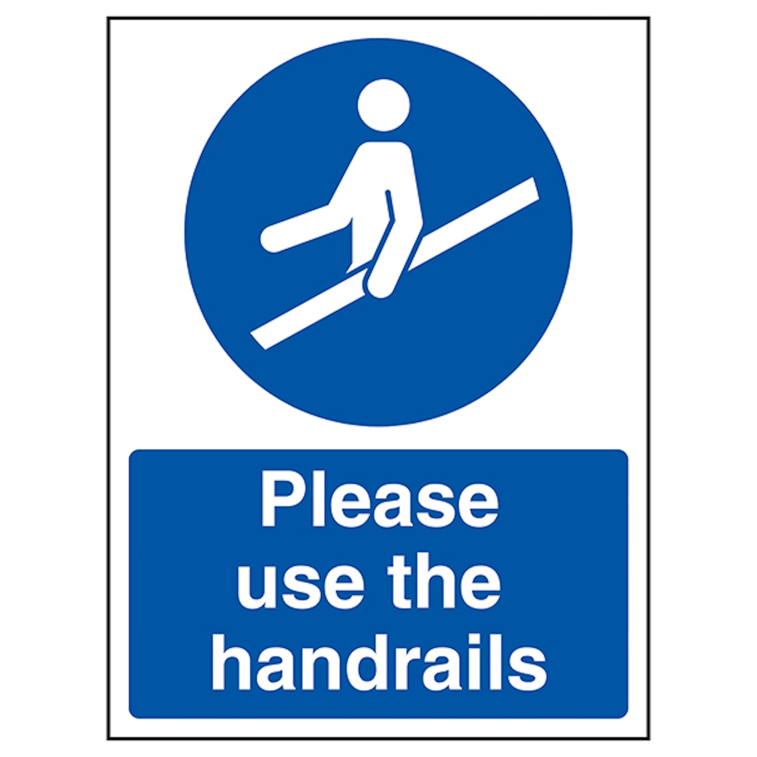 V Safety Please Use The Handrails 150 x 200mm - 2mm Rigid Plastic Safety Sign