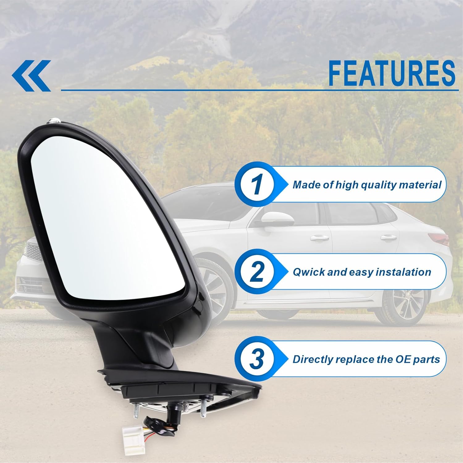 Left Driver Side Mirror Compatible with 2016 2017 2018 Kia Optima with Manual folding Power Glass With Turn Signal Black Replace#KI1320200(5 Pins)