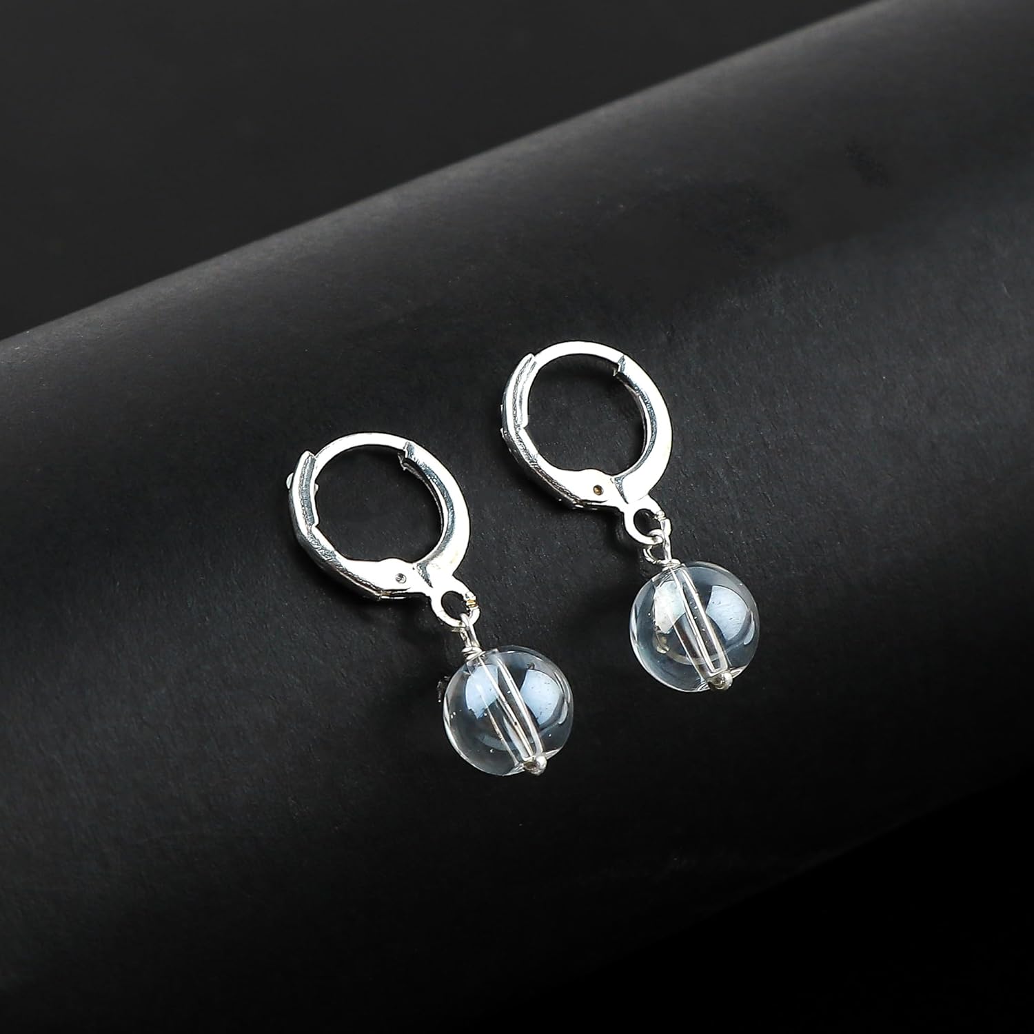 Rainbow Aura Quartz Gemstone Crystal Hoop Earrings Pair for Women, Beads, Birthstone, Healing Earrings Set, Women Jewelry, Dainty Silver (7mm Bead) - Image 2