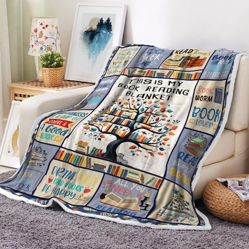 Book Lovers Gifts, Gifts Blanket for Book Lovers Women Men, Librarian Gifts, Bookworm Gifts, Literary Gifts, Best Gifts for Reading Lovers Soft Warm Book Blanket for Couch Bed,60X90