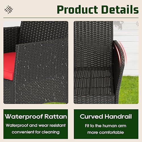 Vista 125 de FDW - Juego de muebles de mimbre de 3 piezas, sillas de ratán modernas con mesa auxiliar, resistentes a la intemperie, para exterior, patio, porche