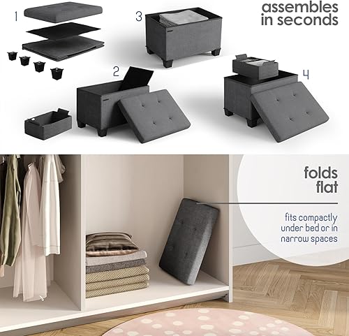 Miniatura 477 de Otomana plegable para dormitorio o sala de estar, con contenedores de almacenamiento, reposapiés para el extremo de la cama, soporta hasta 660 lb,