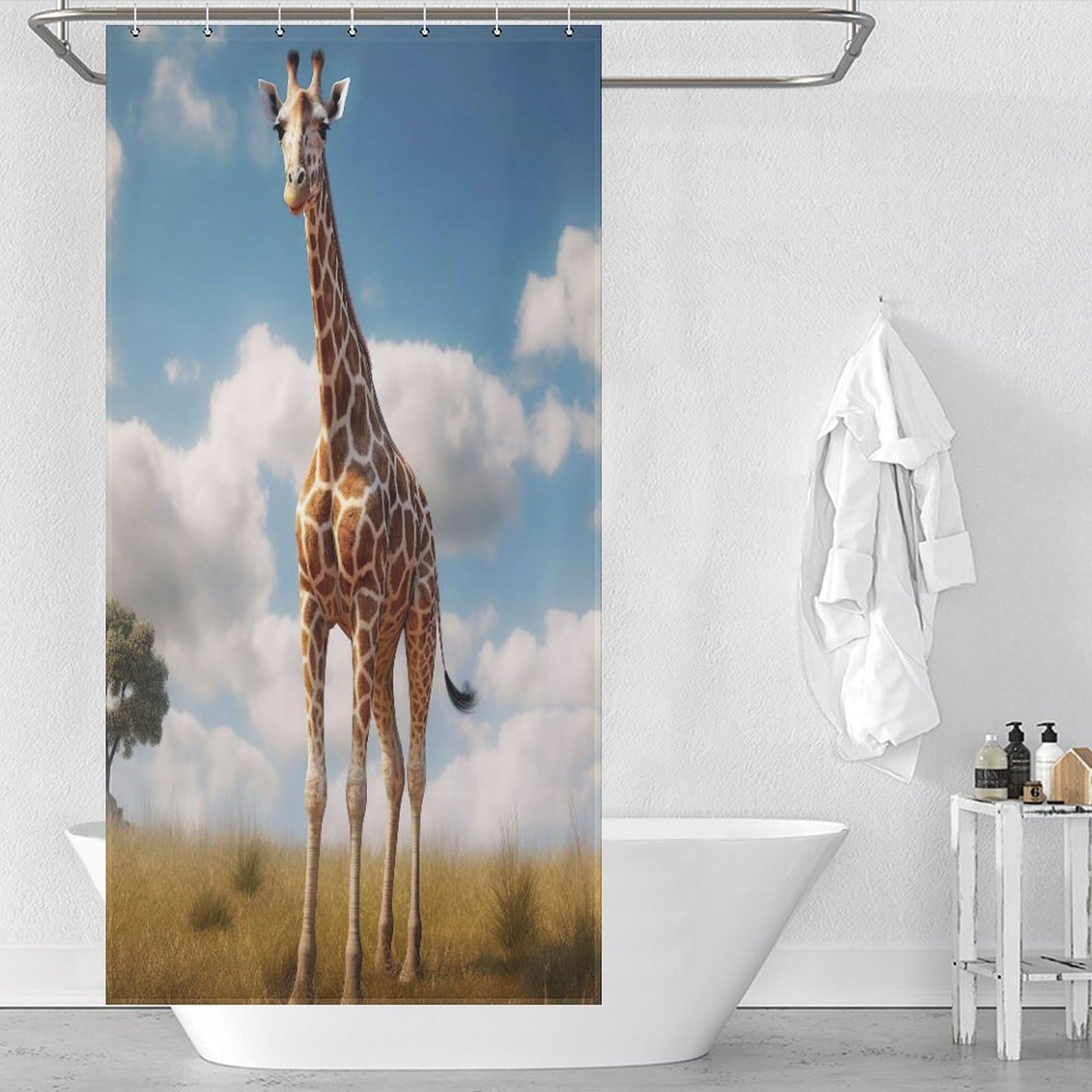 Rideau de douche gaffre anti-éclaboussures 92 x 183 cm lavable avec 12 anneaux inclus