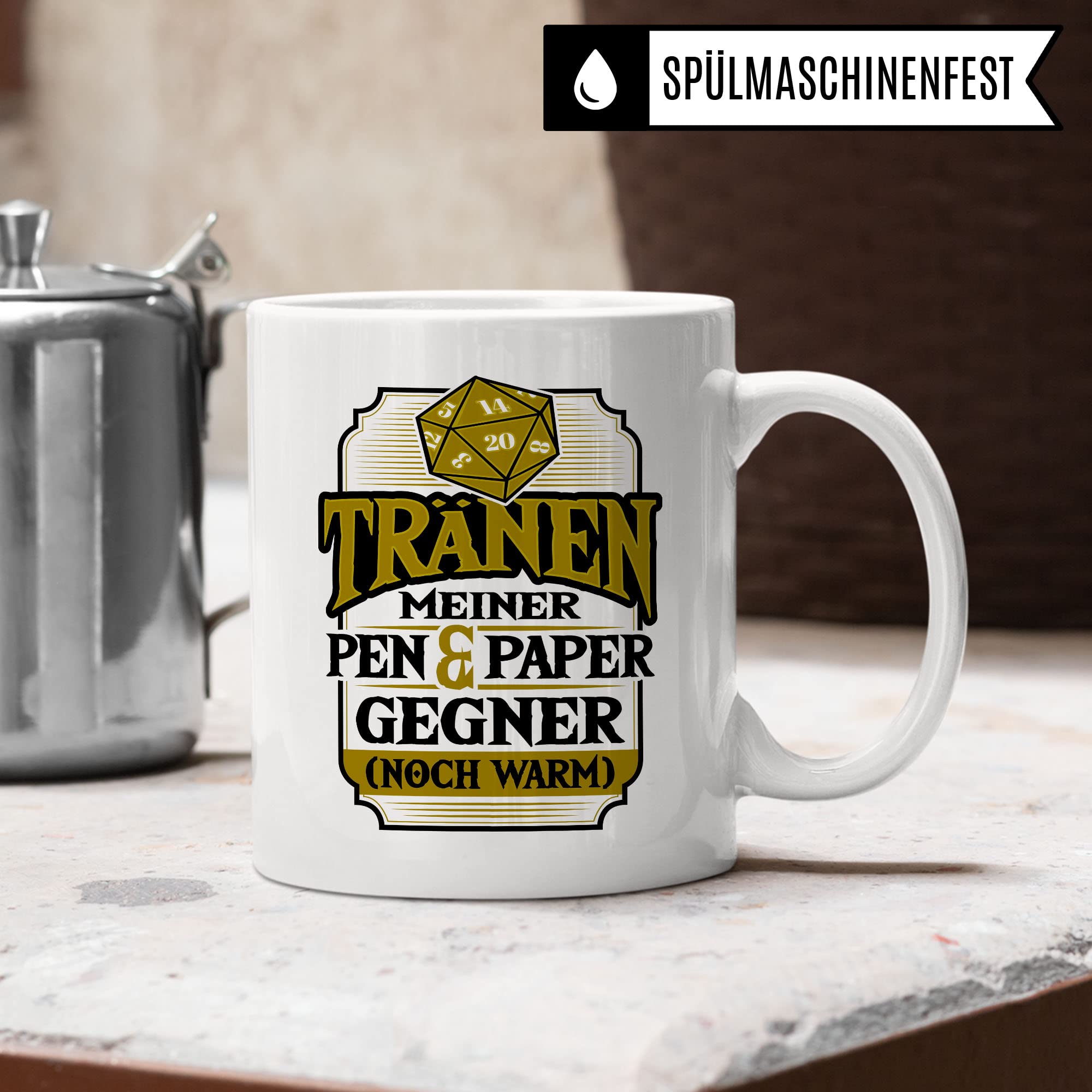D&D Roleplay Tasse „Hüte Dich Vor Dem Lächeln Des Meisters“ – Mit D20 Motiv, 330 Ml | Spülmaschinenfest, Beidseitig Bedruckt