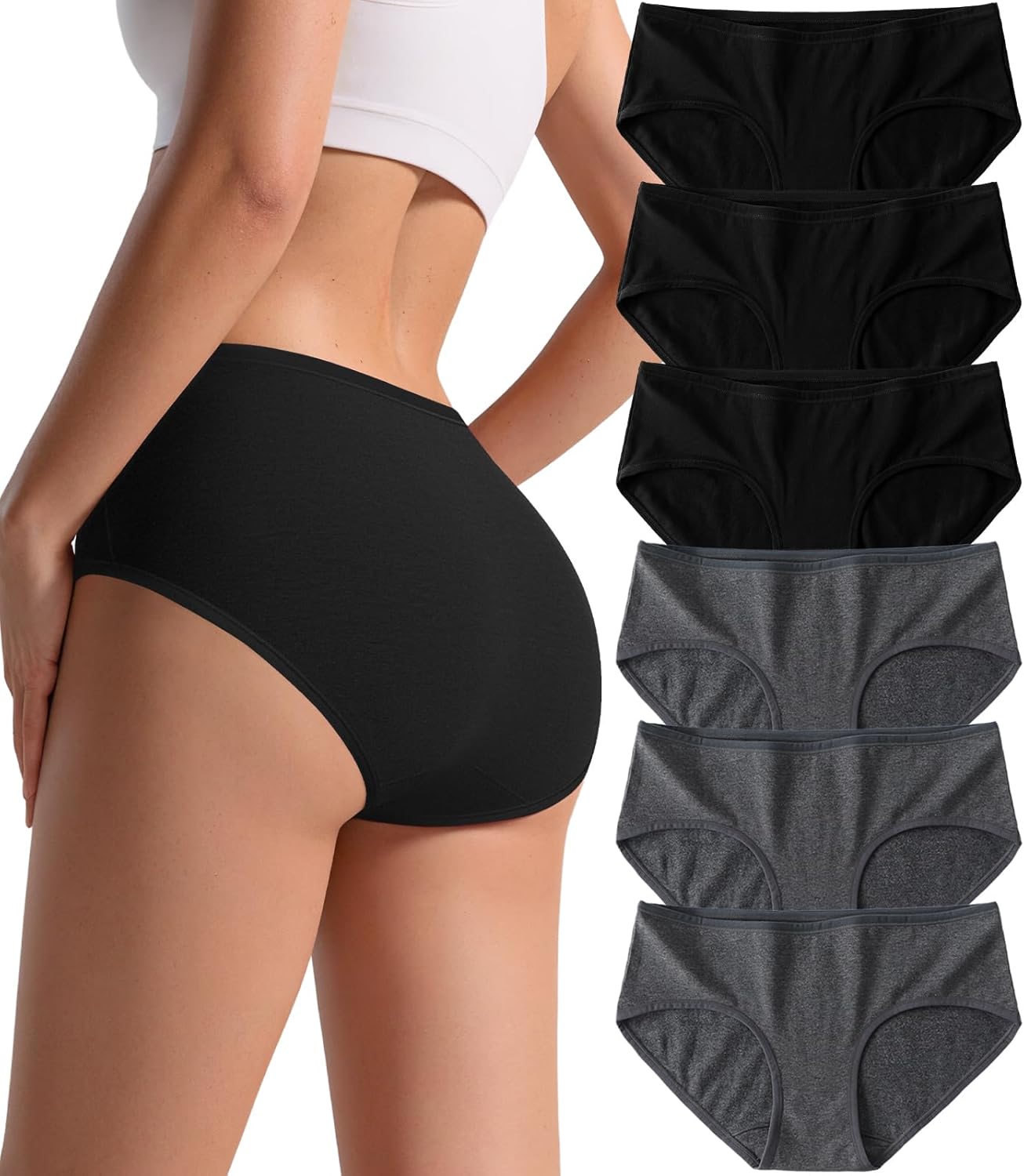 PNQUNZ Cotton Hipster Panties Women: 6-Pack Soft Full Coverage Mid Rise Underwear for Everyday Comfort