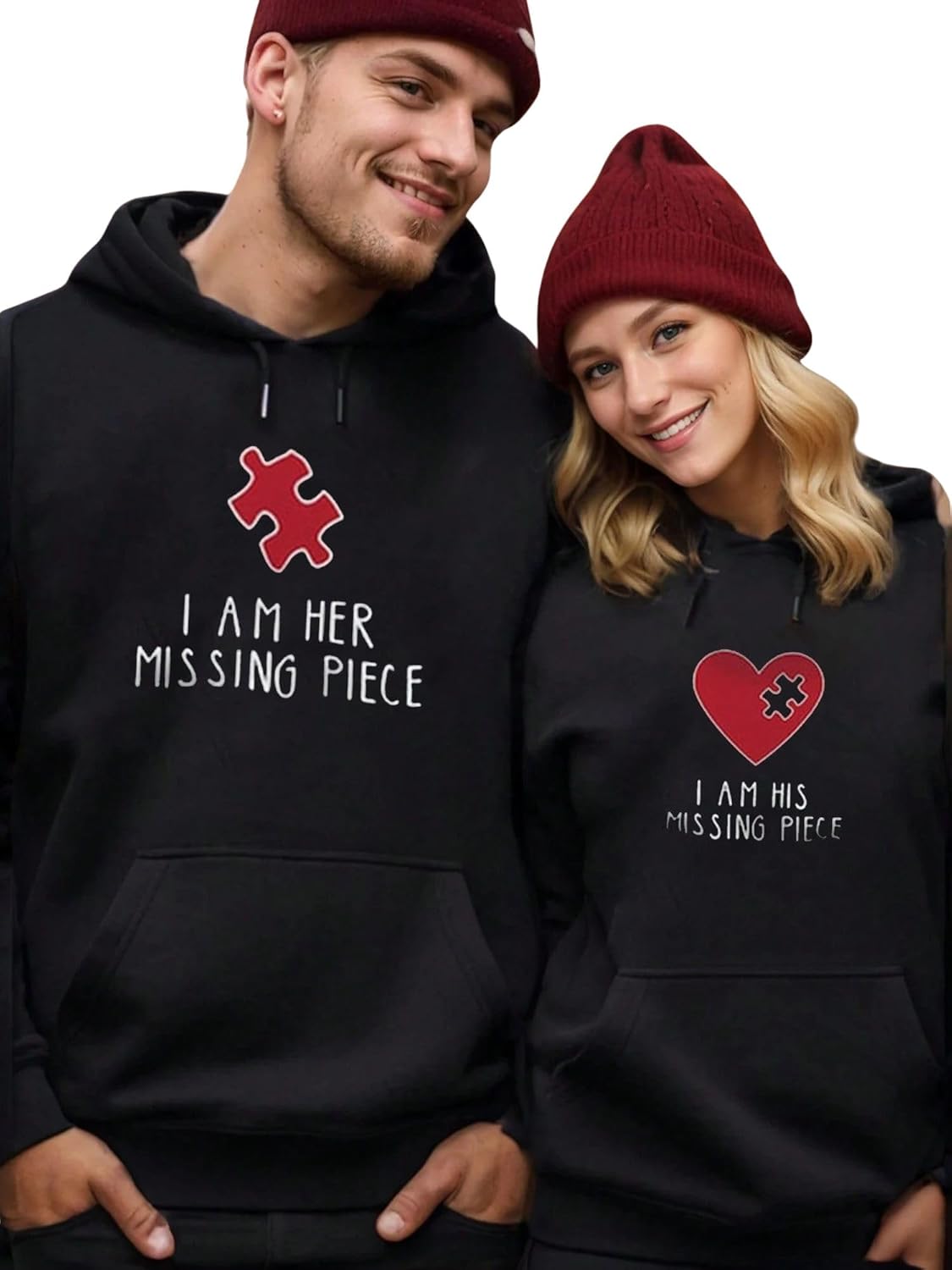 SXV STYLE Heart Design Couple Hoodie Sweatshirt, I AM HER Missing Piece Letter Print, Casual Style, Long Sleeve, Ideal for Valentine’s Day and Christmas Gifts SXV STYLE Heart Design Couple Hoodie Sweatshirt, I AM HER Missing Piece Letter Print, Casual Style, Long Sleeve, Ideal for Valentine’s Day and Christmas Gifts