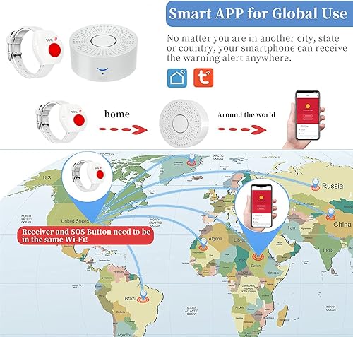 Miniatura 6 de Buscapersonas con WiFi para cuidadores, botón de llamada, alarma inalámbrica para enfermeras, campana de llamada, localizador de alerta de