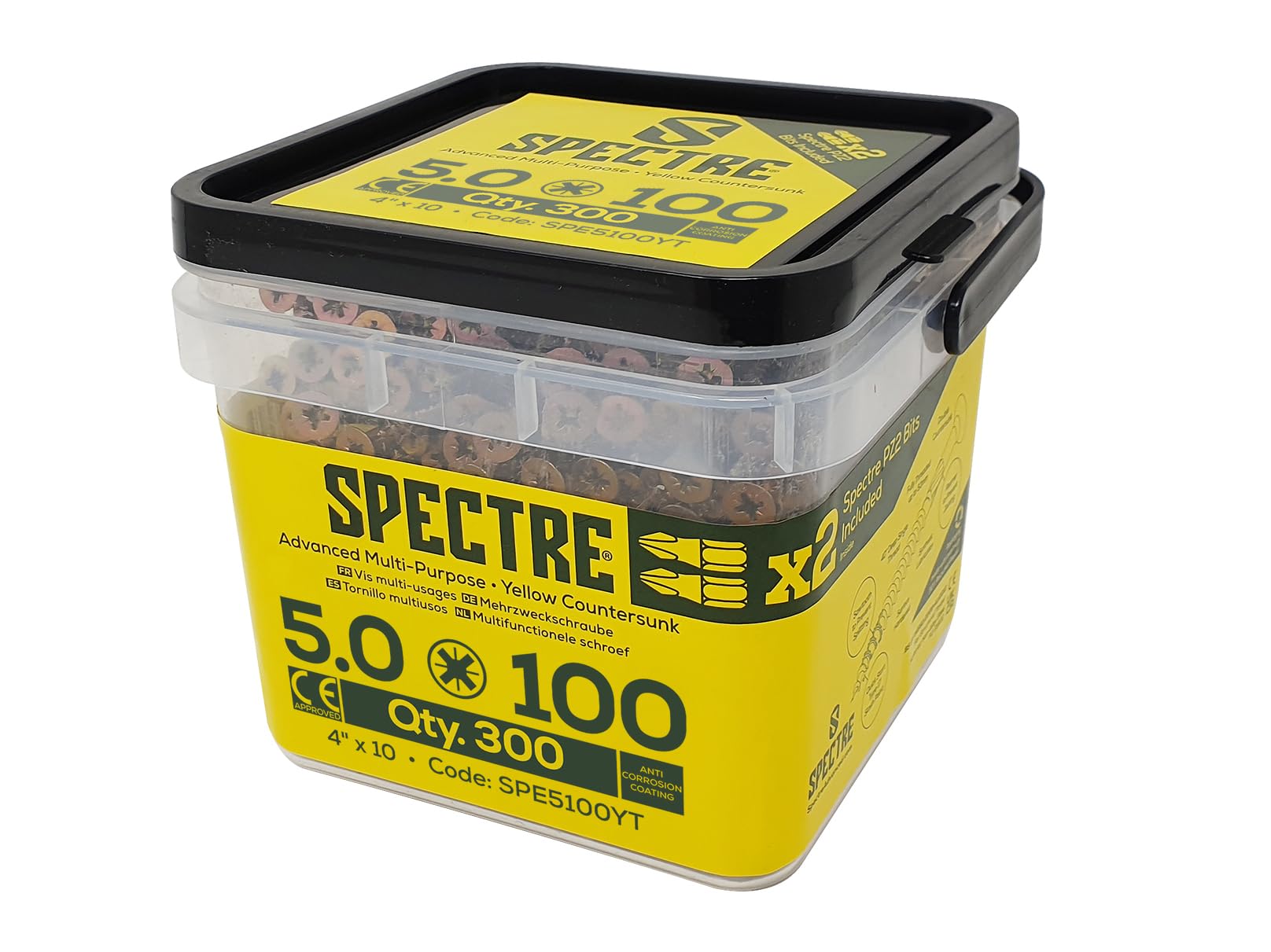 Spectre™ PZ Compatible Wood Screw CSK ZYP 5.0 x 100mm Tub 300, Yellow