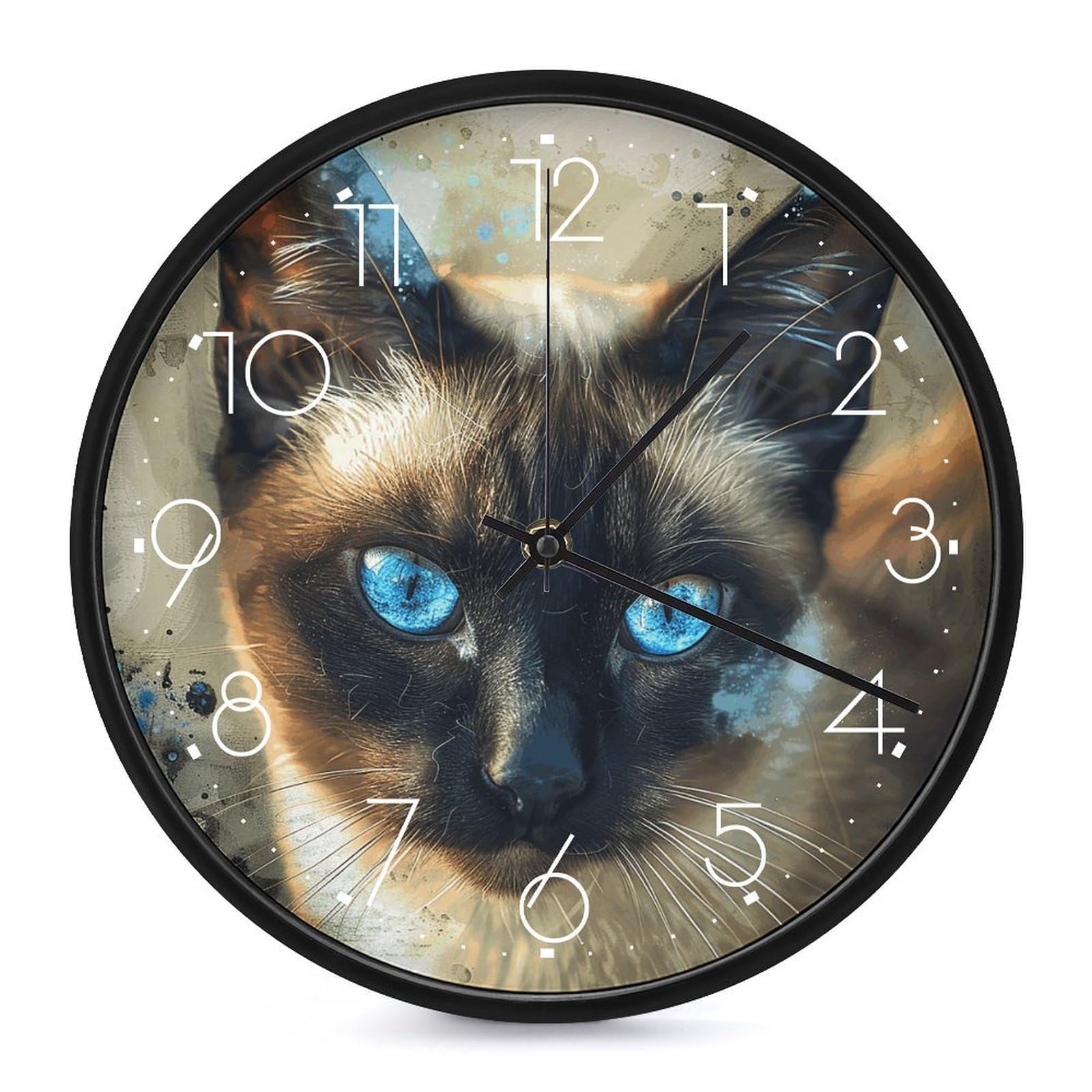 Horloge murale silencieuse sans tic-tac chat siamois contre les bruits de nuit