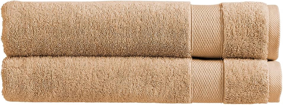 Christy Refresh Brown Bath Towels | Set of 2 | Quick Dry | Gentle Pastel Tones | Soft Plush Large Bath Towels | Absorbent Shower Towels | 100% Cotton 550GSM | Chai Latte