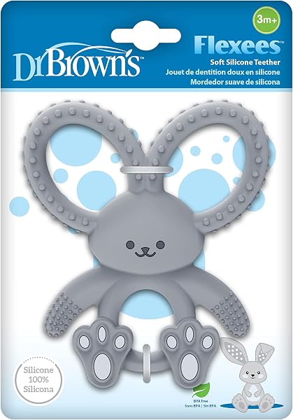 Close-up of the Dr. Brown's Flexees Bunny Teether showing its textured surfaces and flexible ears.