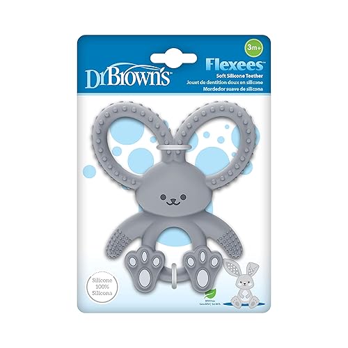 Miniatura 2 de Dr. Brown's Flexees Grey Bunny, suave 100% silicona para bebé, sin BPA, 9.8 ft+