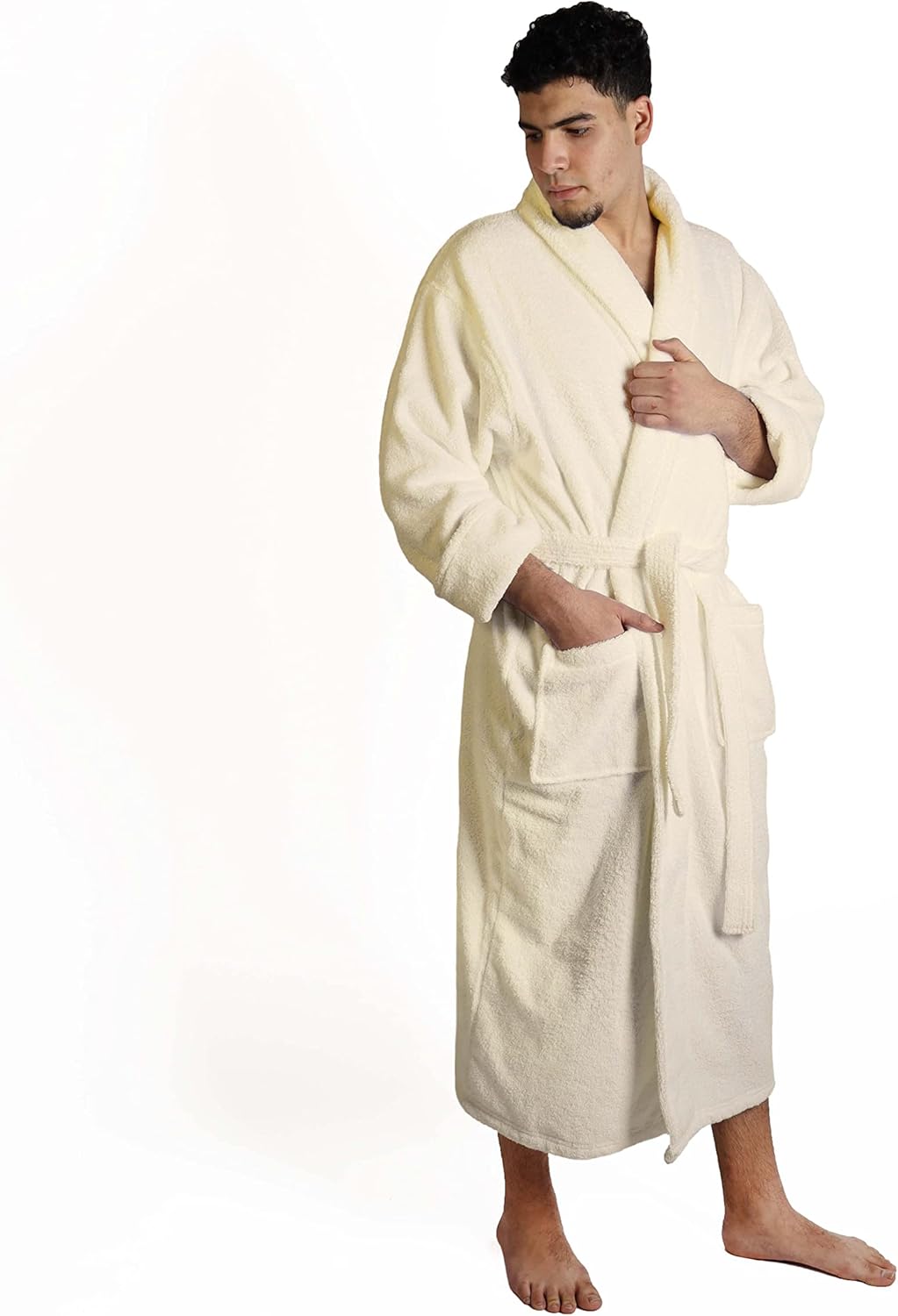 SUPERIOR Traditional Premium Turkish Cotton Lightweight Long Bathrobe with Pockets Bath Robes, Men's Large-X Large, Cream : Clothing, Shoes & Jewelry