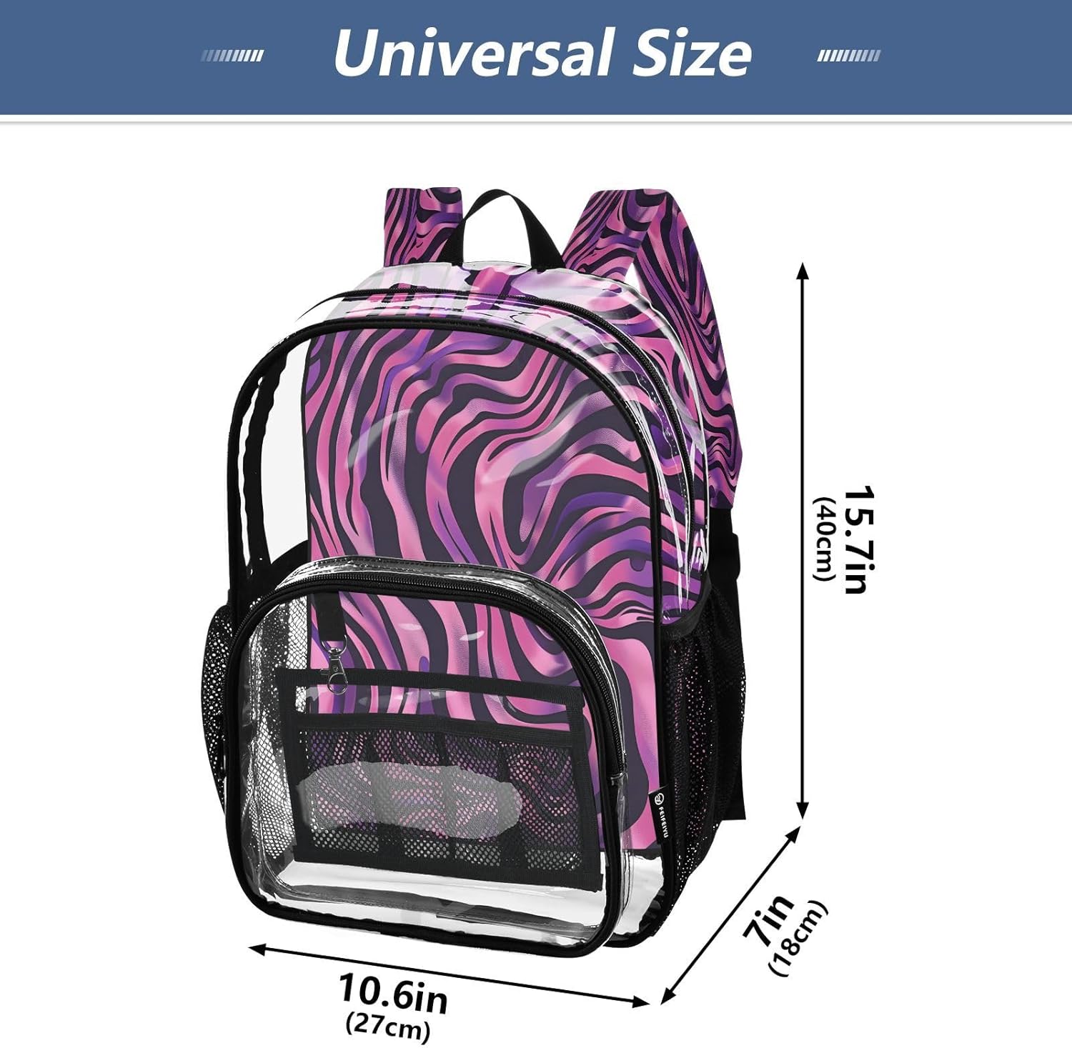 Zebra Print Clear Backpack Heavy Duty See Through Transparent PVC BookBag for Kids Boy Girl Adult School Work