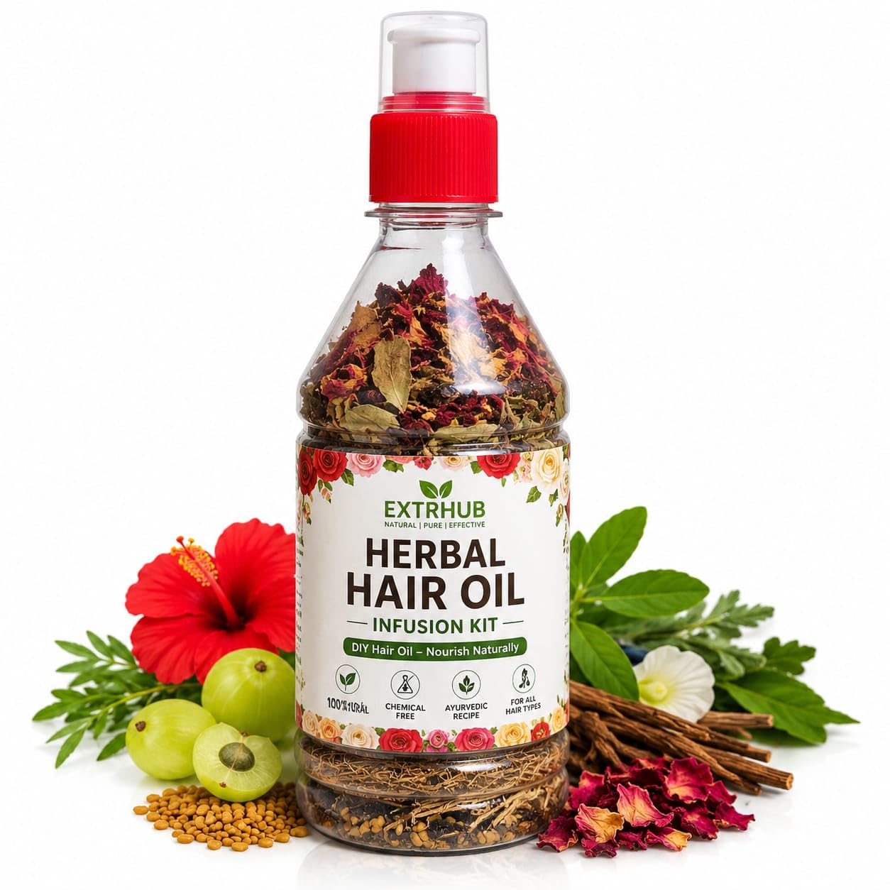 Herbal Hair Oil Mix Herbs with 12+ Ayurvedic Jadibuti Infused Oil - Natural Herbs for Hair Growth | Strong Roots | DIY Infusion | Hair Care (100 Grams)-image-22