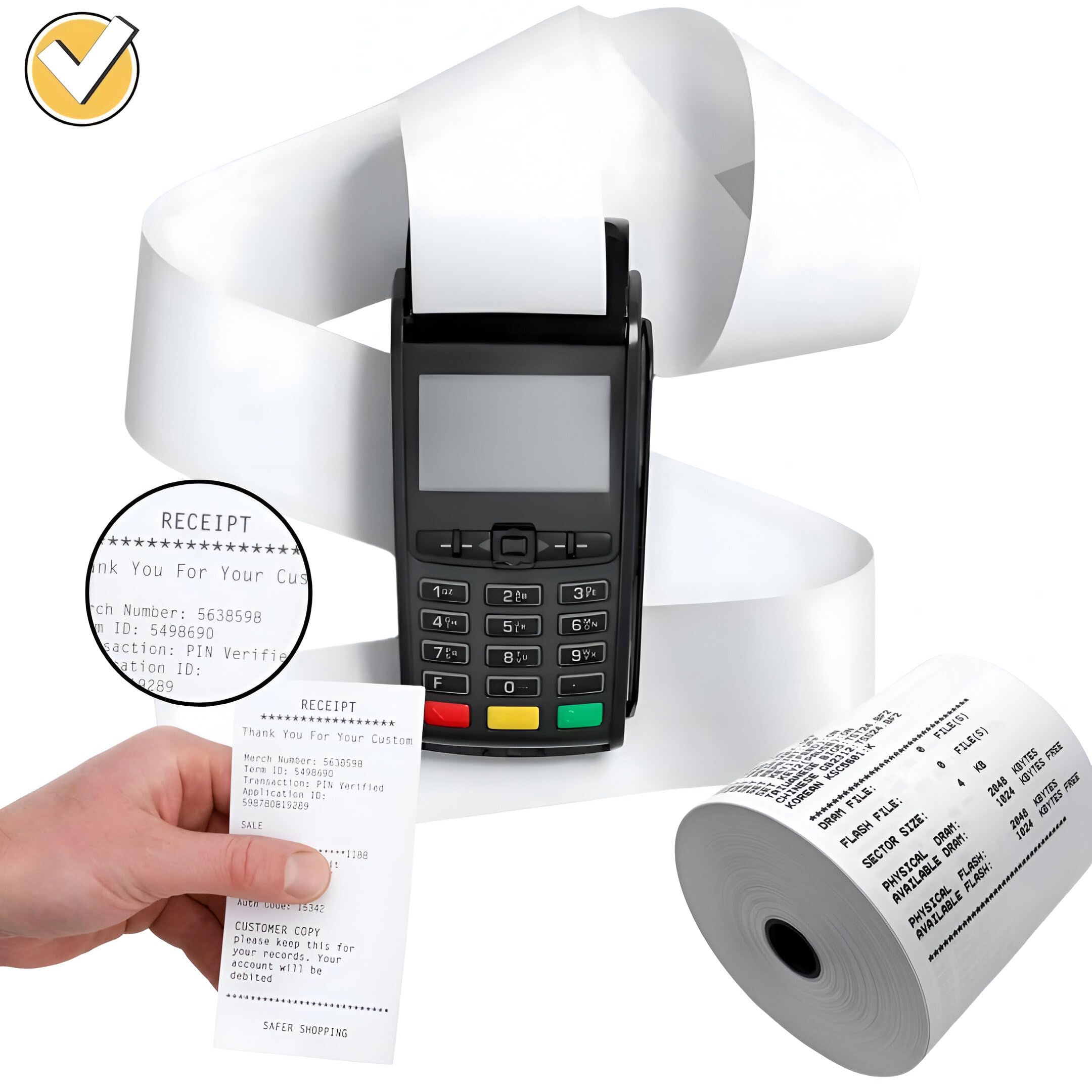 Rollos de papel térmico de 2 1/4 pulgadas x 50 pies, sin BPA, se adapta a todos los terminales de tarjetas de crédito de 57 mm, mini rollo de papel de impresora térmica de recibos de 2 1/4 pulgadas x