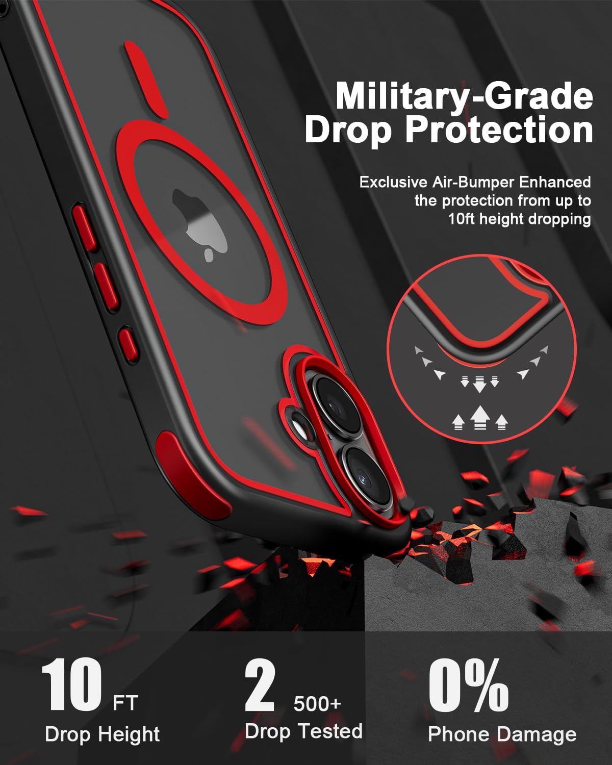 Mobnano for iPhone 16 Case, Compatible with MagSafe, Crystal Clear Case with Magnetic Ring, Multicolor Protective Shockproof Bumpers, Not Yellowing Slim Cover for Men Women - Black/Red iPhone 16 Black/Red image 3 of 7 B0F3D5FBCV