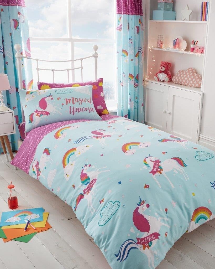 Gaveno Cavailia Unicorn Fairytale Pattern Kids Children's Design Luxurious Matching Curtains Pair (Matching Curtain Pair (66"x72"))