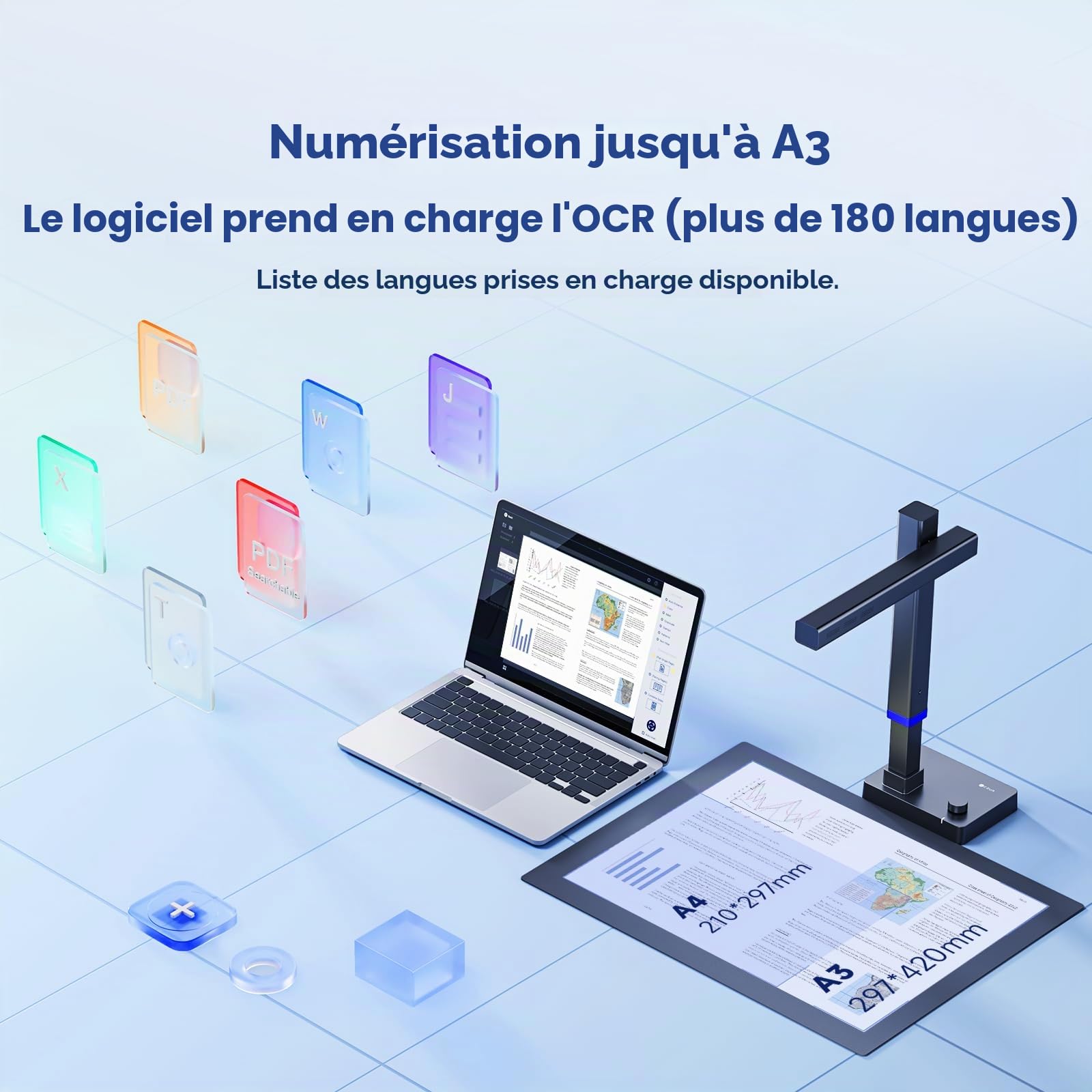 CZUR Shine Ultra Scanner Portable A3, Scanner de Documents et Livres avec OCR, 13MP avec Fonction OCR Intelligente, Numérisation Rapide 1s/Page, Compatible Windows et macOS, Export PDF/Word/Excel/JPG