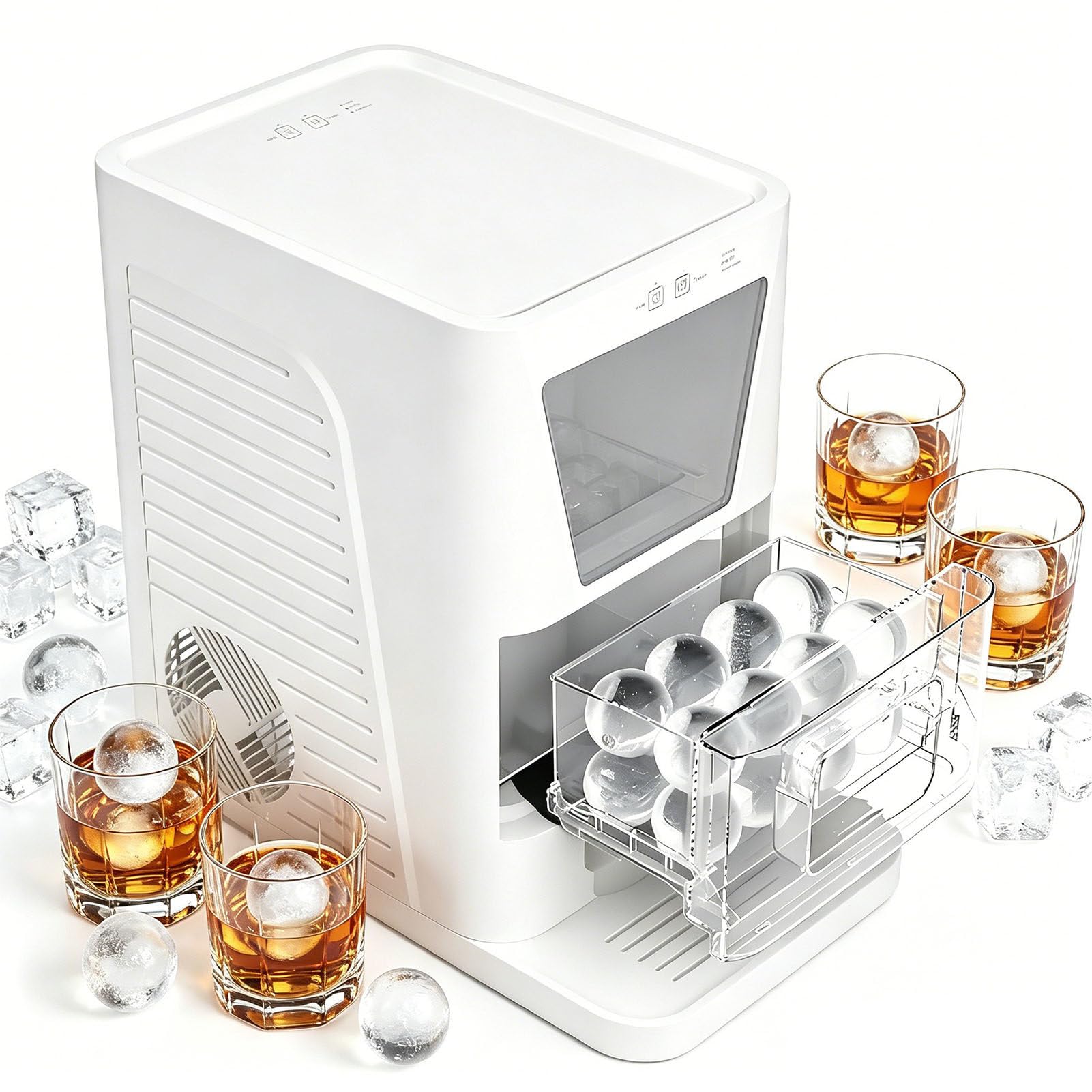 ROGHA 2'' Clear Ice Ball Maker Machine Countertop, 2pcs Ice Spheres in 60-90mins, Self-Cleaning, Clear Sphere Ice Maker for Whiskey, Bourbon & Cocktails White