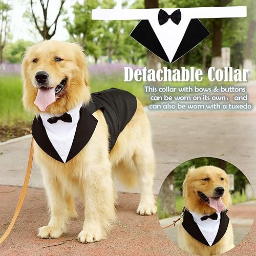 Miniatura 3 de QBLEEV Esmoquin para perros medianos, juego de traje y bandana, esmoquin de Navidad para perro, camisa formal de boda con cuello de corbatín