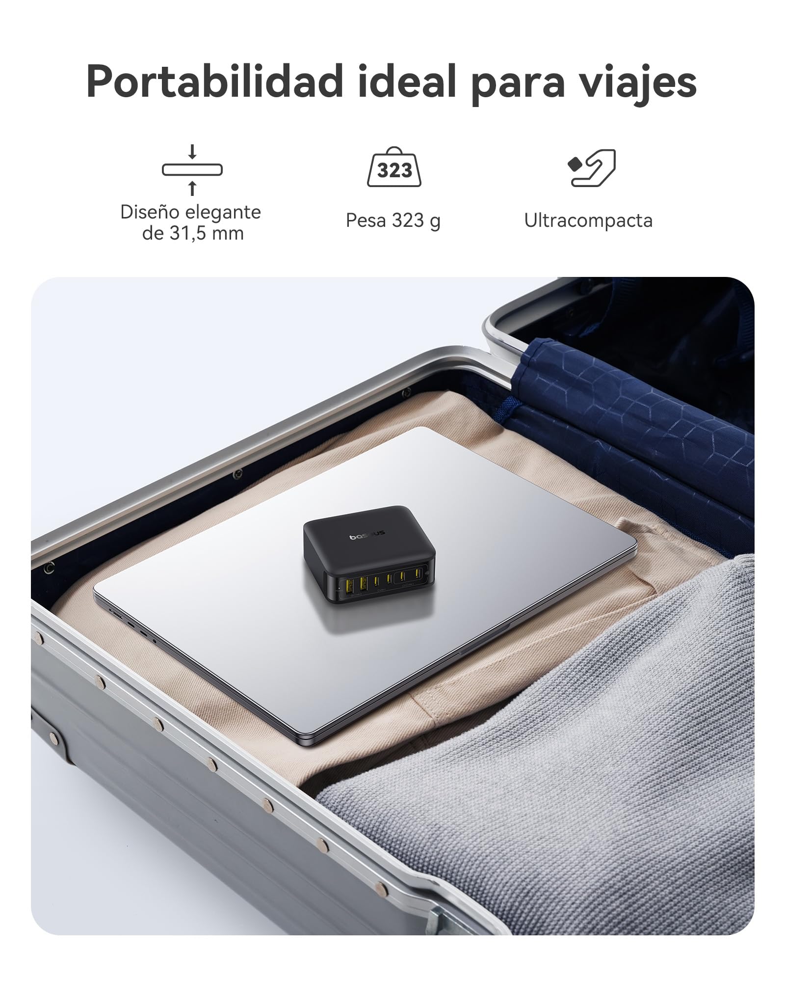 Baseus Cargador USB C 120W, Estación de Carga Rápida con 6 Puertos, para iPhone 17/16/15 Serie, MacBook Air, Galaxy, iPad, und Mehr