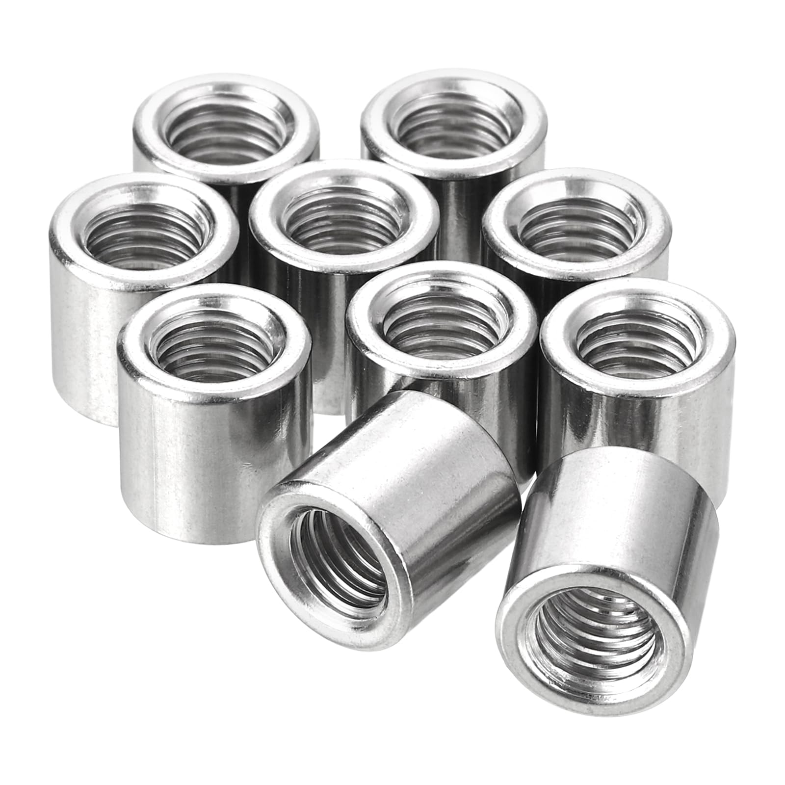 uxcell 20Pcs Round Weld Nuts, M8x12x12mm Long Weld on Bung Female Nut Threaded - 304 Stainless Steel Round Connector Nuts Sleeve Rod Bar Stud, Silver