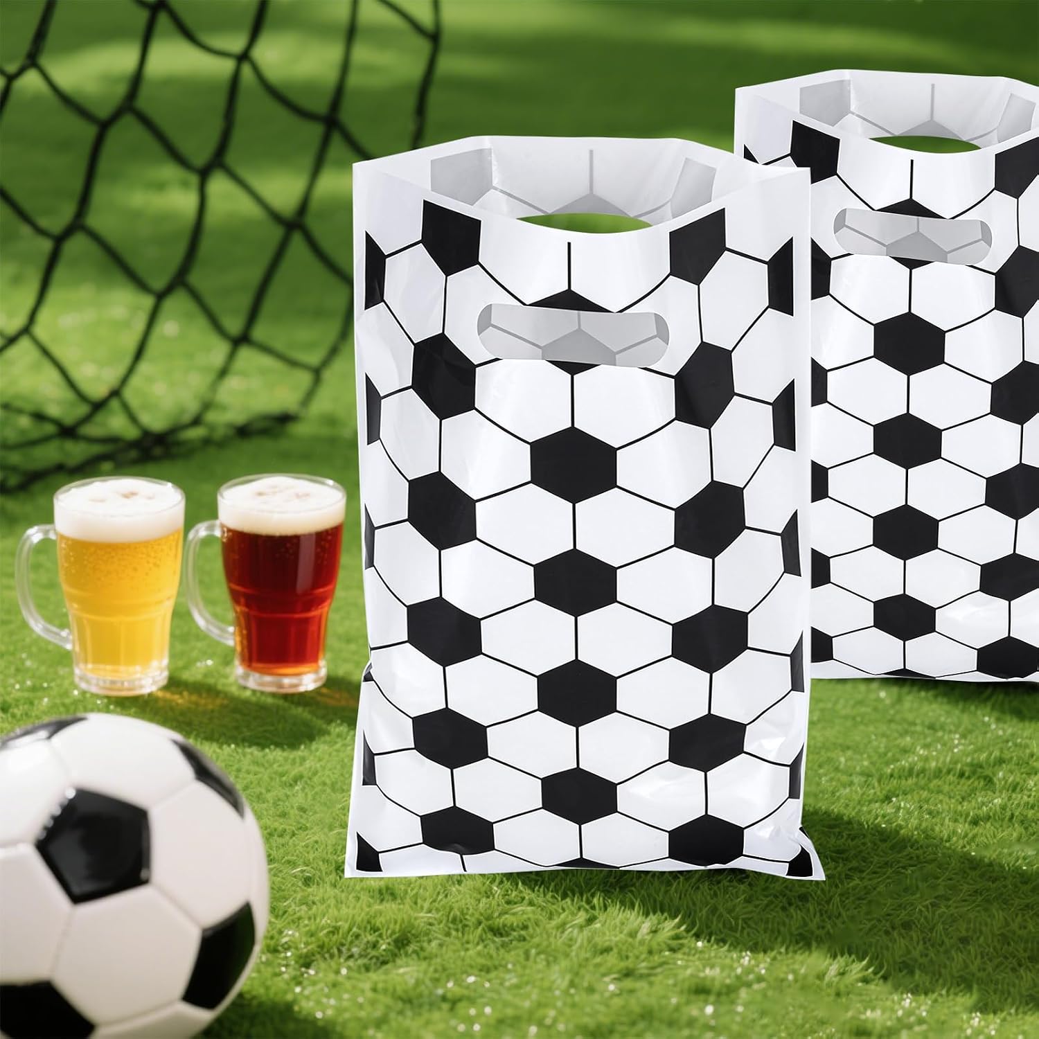libala 50 Pack Soccer Party Favors Goodie Bags - 6.7 x 9.8 inches Plastic Soccer Gift Bags with Soccer Ball Design for Birthday Themed Party Supplies image 4