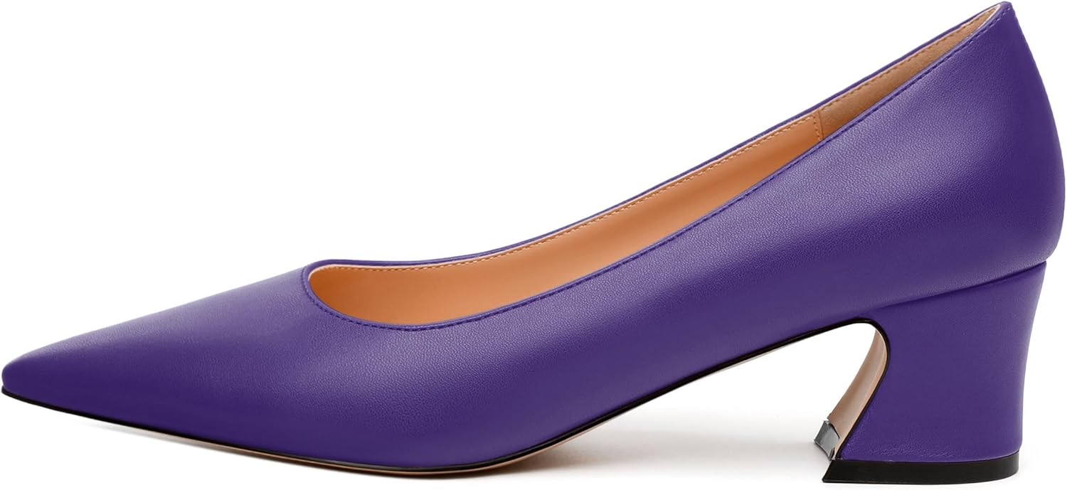 Women's Pointed Toe Low Heel Pumps, Slip On Chunky Heel Womens Shoes, Fashion Solid Matte Pump for Office Partying Dating
