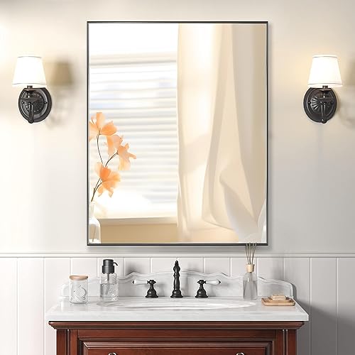 Miniatura 185 de Espejo de baño dorado naranja de 30 x 30 pulgadas para pared, espejo rectangular rectangular con marco de aluminio, moderno grande para dormitorio