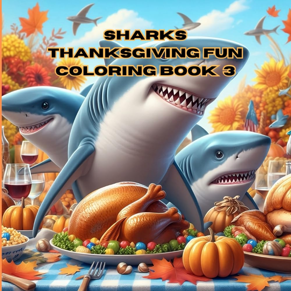 Thanksgiving Fun with Sharks: Book 3:Coloring Book for All Ages Featuring Adorable Sharks for Fun and Relaxation (Thanksgiving coloring fun)