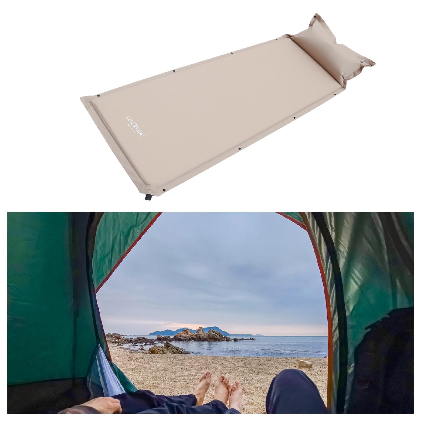 MEETPEAK Camping Sleeping Pad with Pillow, Extra Thickness Inflatable Camping Mat with Foot Pump, Durable Waterproof Lightweight Camping Air Mattress for Hiking Backpacking Traveling