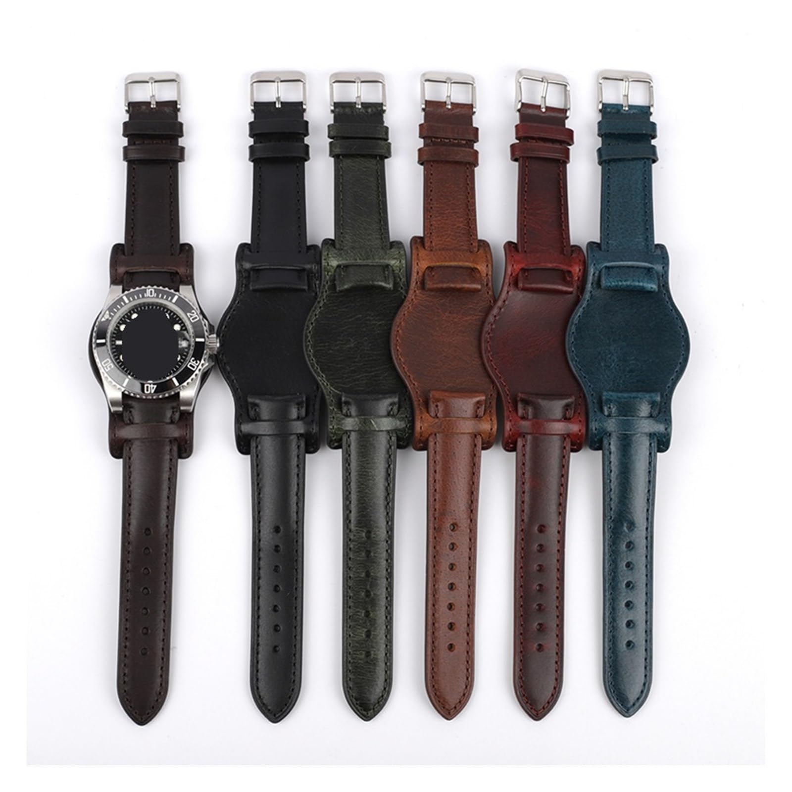 Bracelet de montre avec plateau en cuir ciré à l'huile Couche supérieure en cuir de vachette 20 mm 22 mm Bracelet de rechange universel