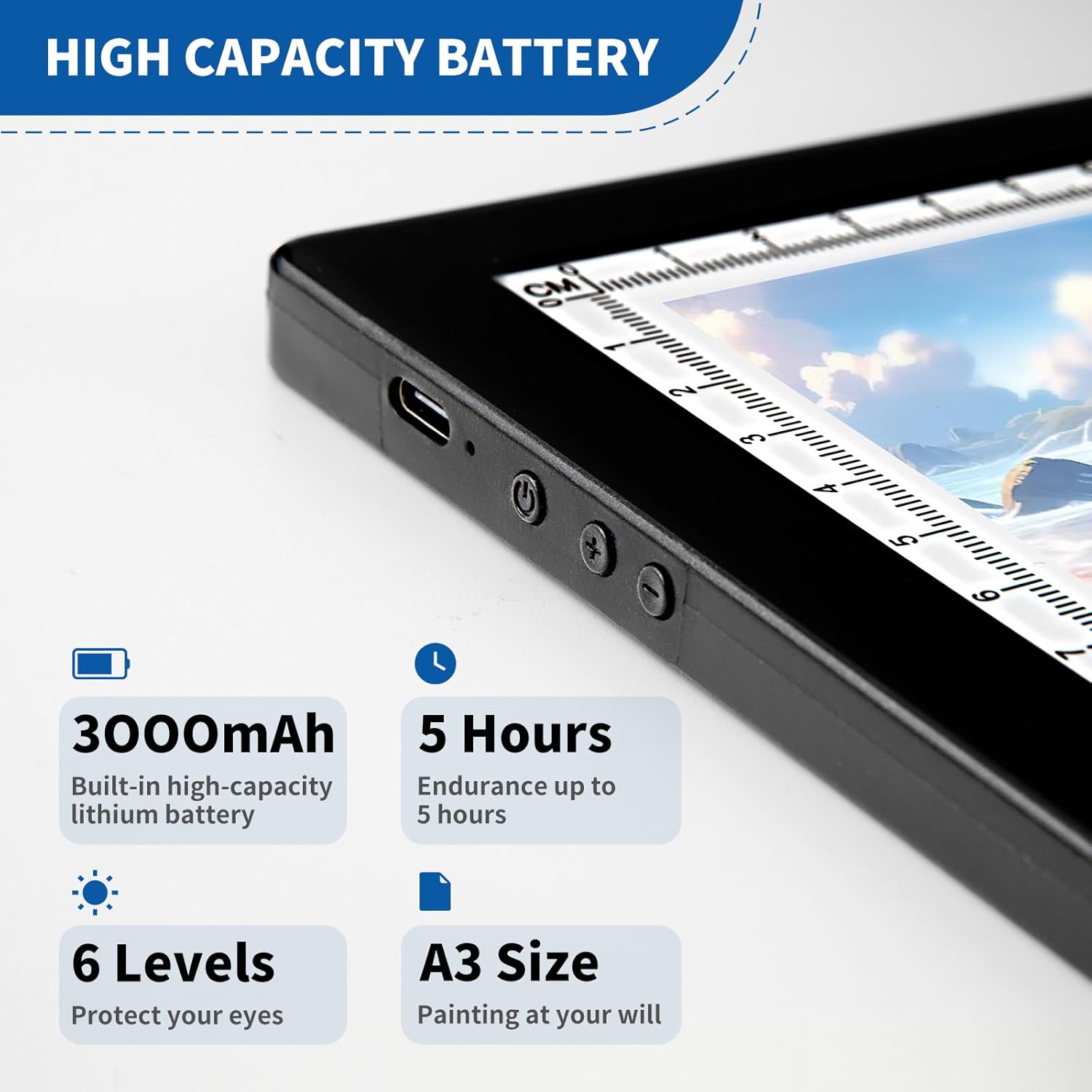 Rechargeable A3 LED Light Pad, 6-Levels Brightness & Adjustable Stand for Diamond Painting, Tracing, Art Large Drawing Board with Clip (16.5"x11.7")